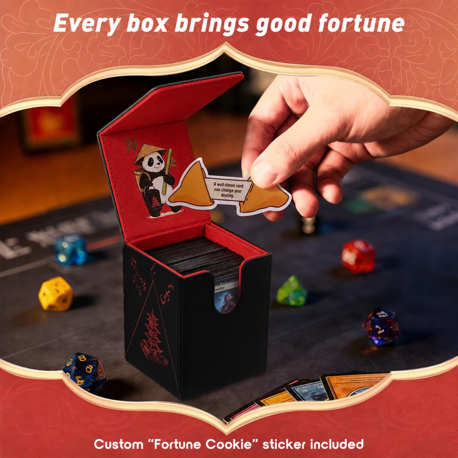Venssu Chinese Takeout Deck Box with Commander Display, MTG Deck Case Fits 100 Double Sleeved Cards / 35+ Toploaders, Fake Leather Storage Box Compatible with TCG/PTCG Cards（White and Red）