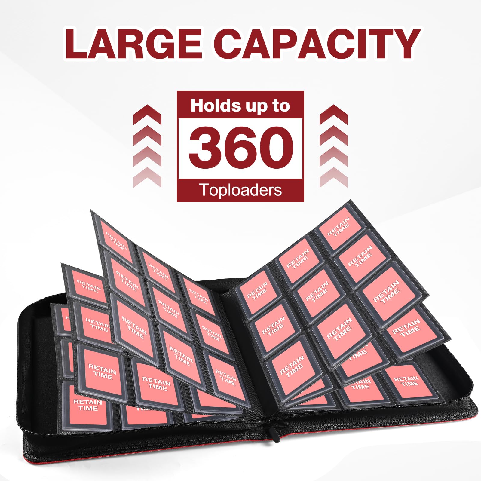 Toploader Binder, Holds 360 Toploader, 100 Toploaders INCLUDED, 9-Pocket PU Cover Top Loader Binder for 3" x 4" Rigid Toploaders, Ringless Double-Sided Toploader Card Binder for TCG, Sport Cards