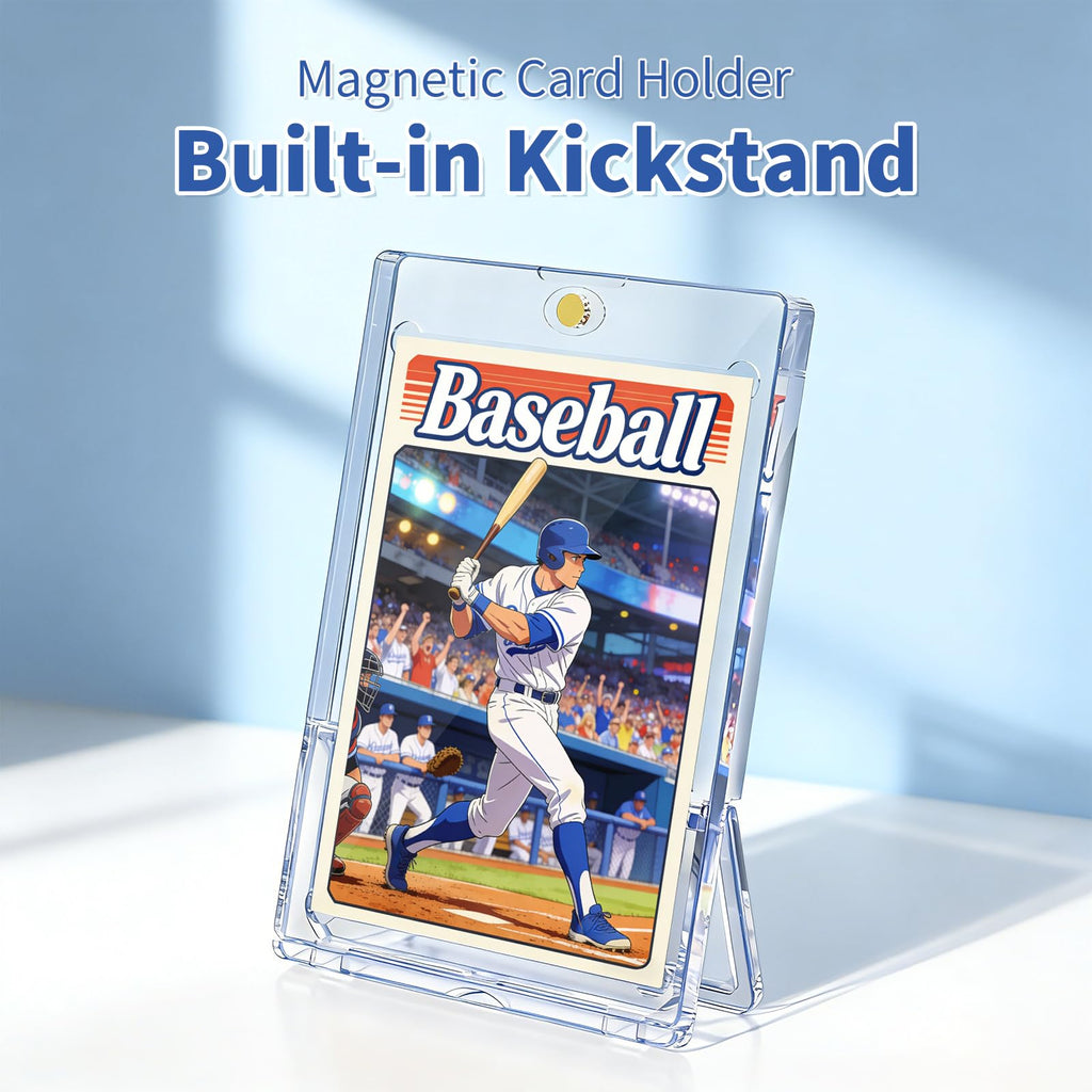 5 Pack Magnetic Card Holder with Kickstand, 35pt Single Card Holder Touch, U-V Protection, Built-in Display Stand, Fit for Baseball, Game, Sports Cards