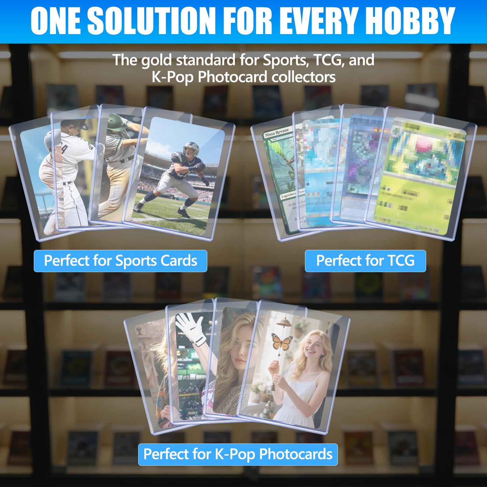 DEDC 200 Top Loader Thick Card Load Holder Storage for Trading Cards Sports Soft Penny Sleeves Hard Plastic 35 Point Protective 3" x 4" Toploaders Rigid Memorabilia Collectibles