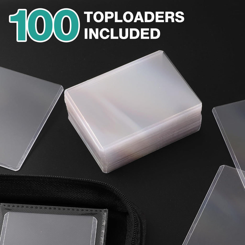 Toploader Binder, Holds 360 Toploader, 100 Toploaders INCLUDED, 9-Pocket PU Cover Top Loader Binder for 3" x 4" Rigid Toploaders, Ringless Double-Sided Toploader Card Binder for TCG, Sport Cards