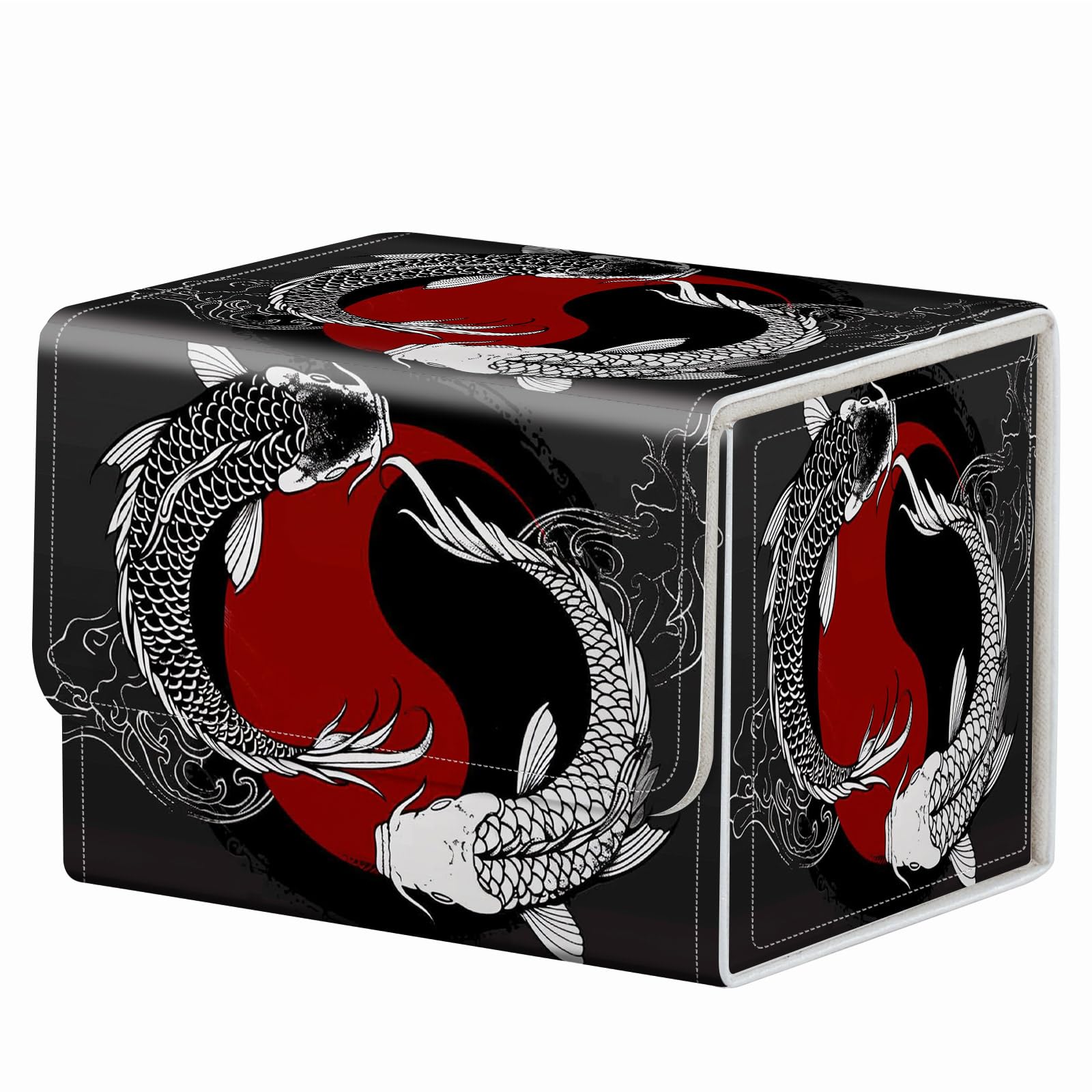 Strong Magnet Case Mtg Deck Box Tcg Up to 200 Cards Creative Pattern Trading Card Storage Box for Collectible Card Games, Black And White Koi