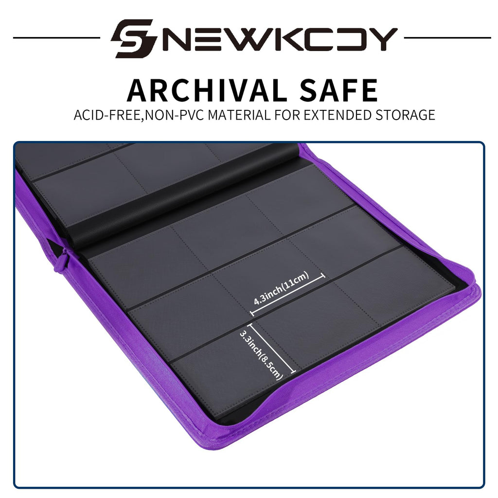 Snekdy Top loader Binder, 9 Pockets Top Loader，Holds 360 Top Loaders cards, Card binder with Sleeves for card in 3 x 4 inches color smooth Zipper PU Leather (Black)