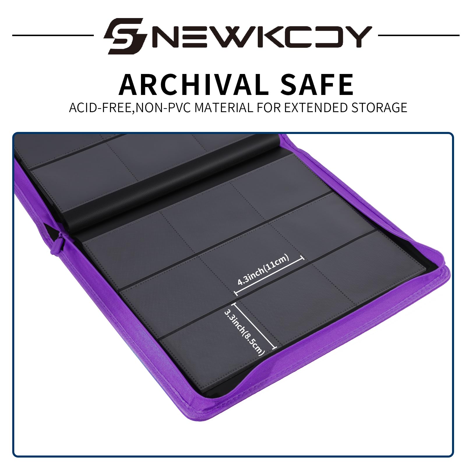 Snekdy Top loader Binder, 9 Pockets Top Loader，Holds 360 Top Loaders cards, Card binder with Sleeves for card in 3 x 4 inches color smooth Zipper PU Leather (Black)
