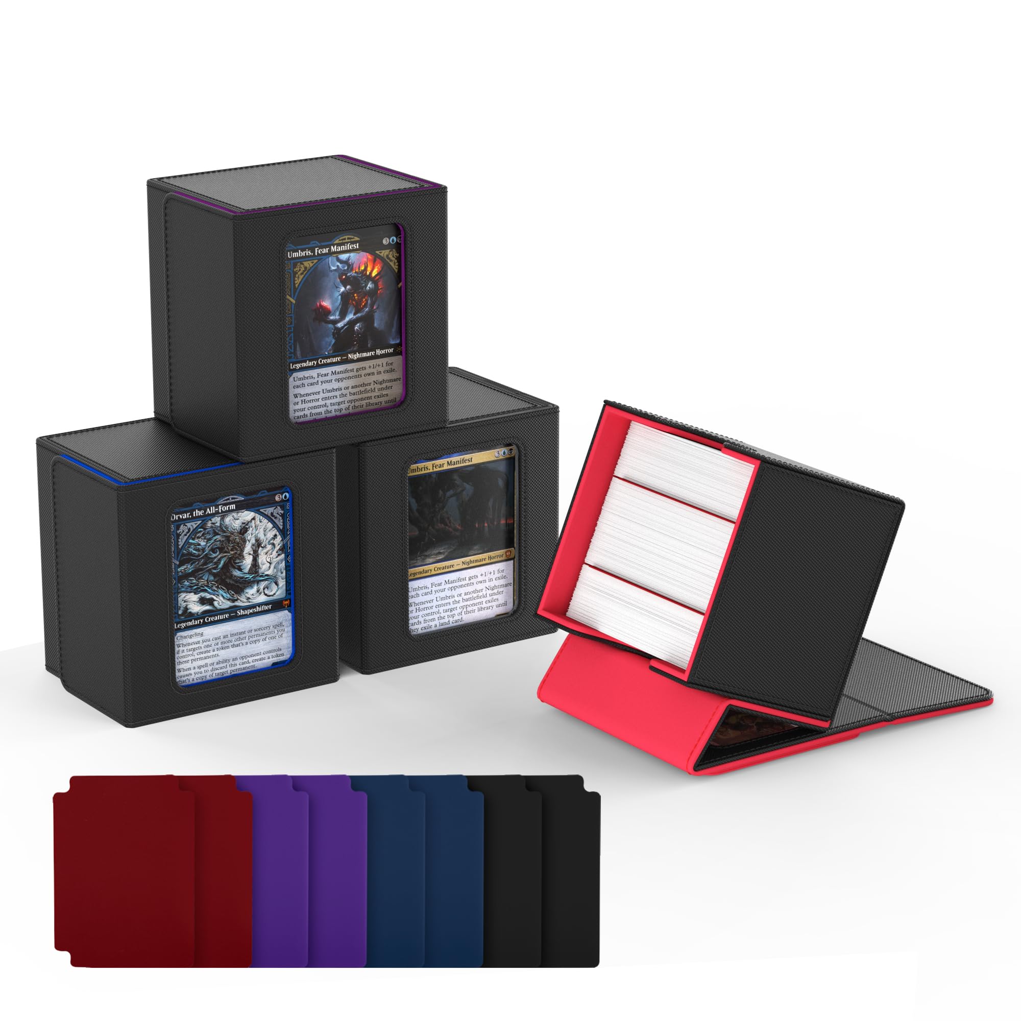 ZLCA MTG Deck Box with Commander Window Display, Commander Deck Box Holds 100 Double-Sleeved Cards Suitable for Magic the Gathering/TCG/CCG/PTCG/EDH/Sport Cards (Black)
