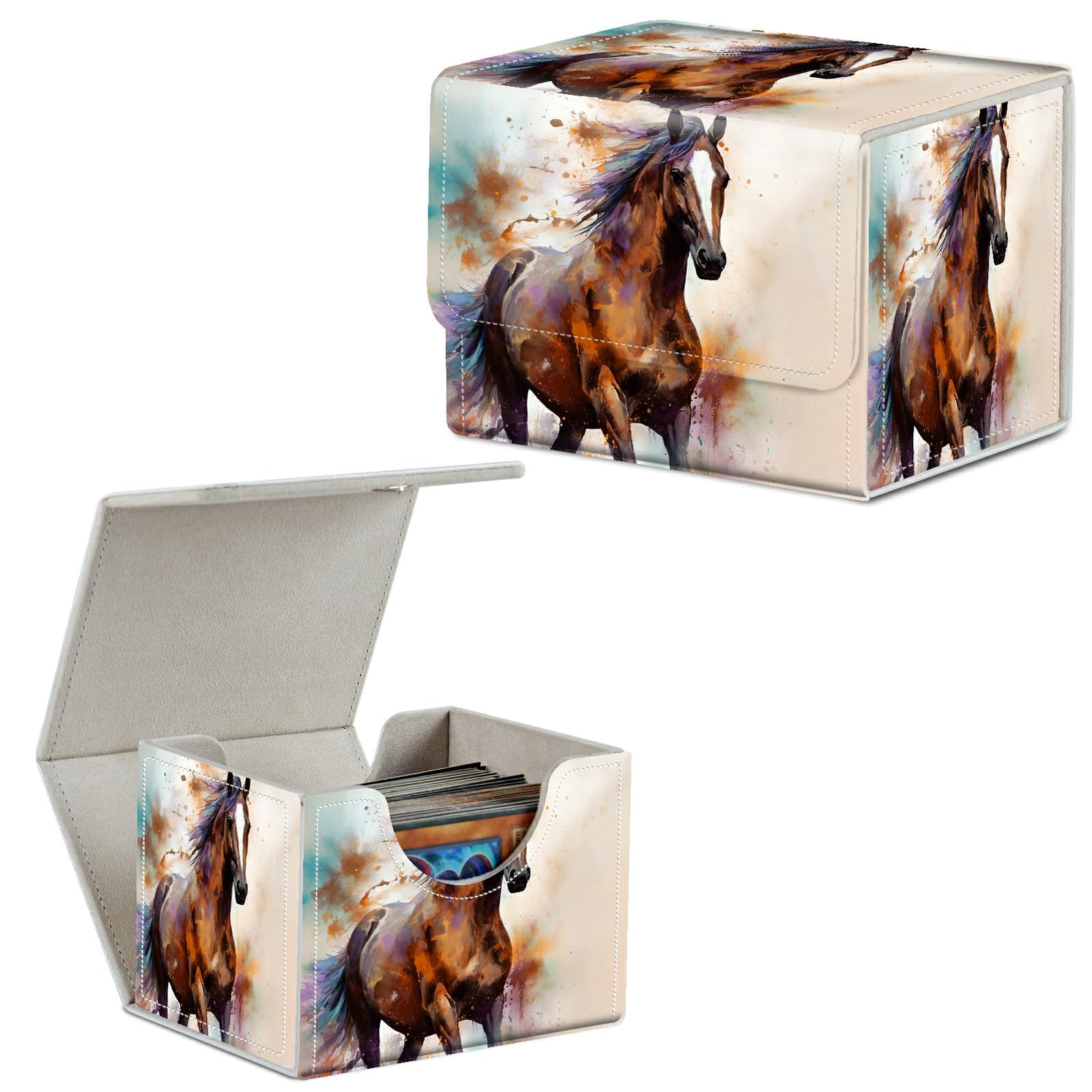 Card Deck Box Trading Cards Storage Box with Strong Magnet Premium Case Commander Deck Storage Cover for TCG CCG Magic Cards,Cat Face With Stars