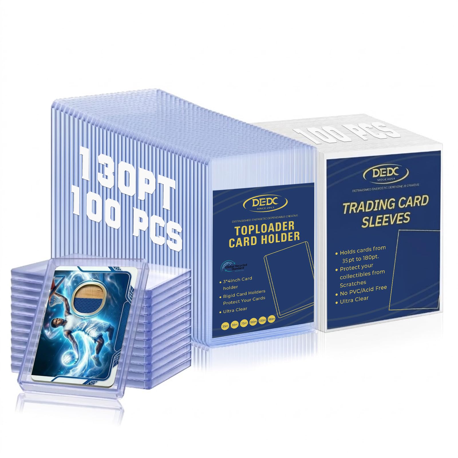 DEDC 200 Top Loader Thick Card Load Holder Storage for Trading Cards Sports Soft Penny Sleeves Hard Plastic 35 Point Protective 3" x 4" Toploaders Rigid Memorabilia Collectibles