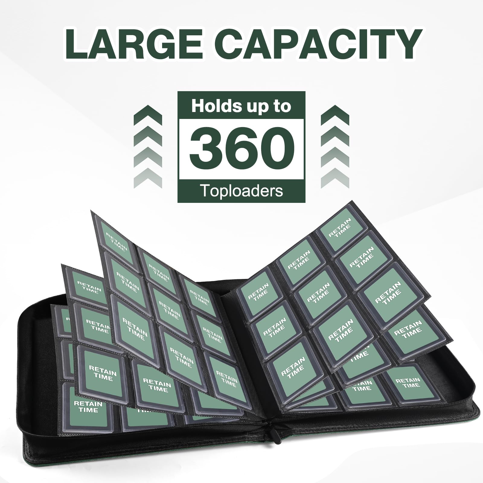 Toploader Binder, Holds 360 Toploader, 100 Toploaders INCLUDED, 9-Pocket PU Cover Top Loader Binder for 3" x 4" Rigid Toploaders, Ringless Double-Sided Toploader Card Binder for TCG, Sport Cards