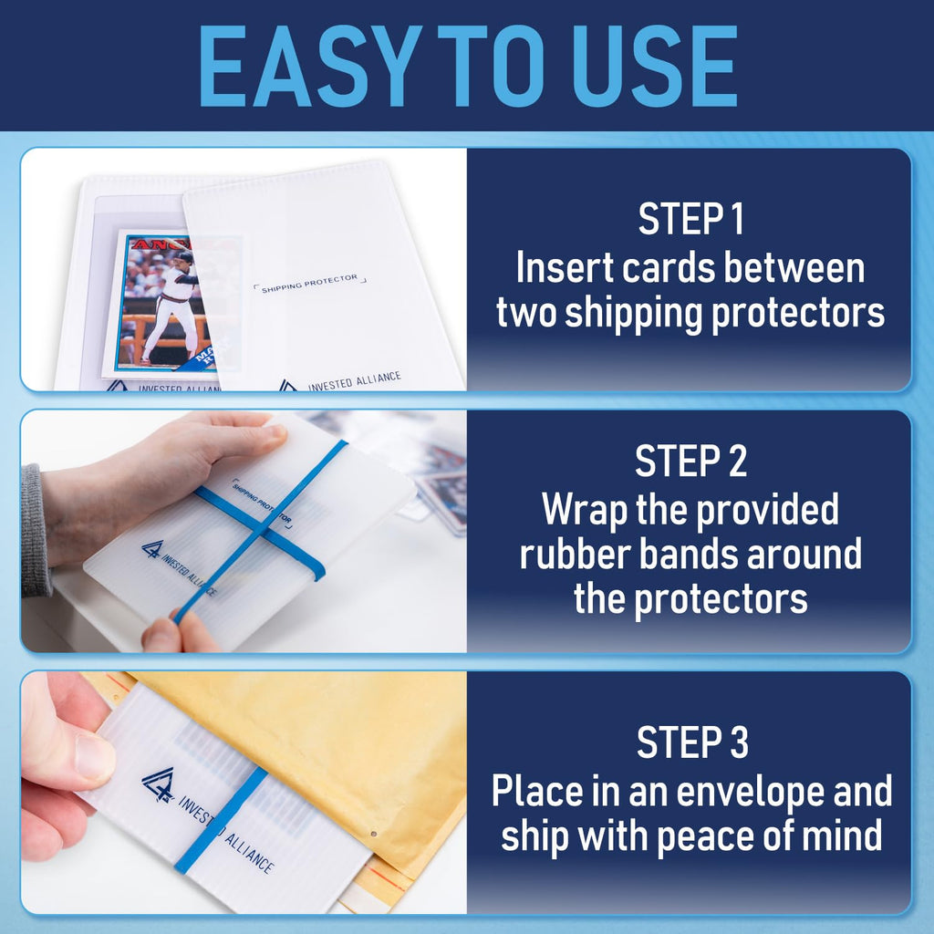 Premium Bundle Trading Card Shipping Protector with Rubber Bands | Graded Cards Protectors, Sports Trading Card Shipping Supplies Packaging, TCG Baseball Cards Shippings Shield.