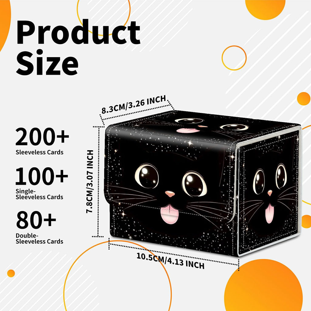 Card Deck Box Trading Cards Storage Box with Strong Magnet Premium Case Commander Deck Storage Cover for TCG CCG Magic Cards,Cat Face With Stars