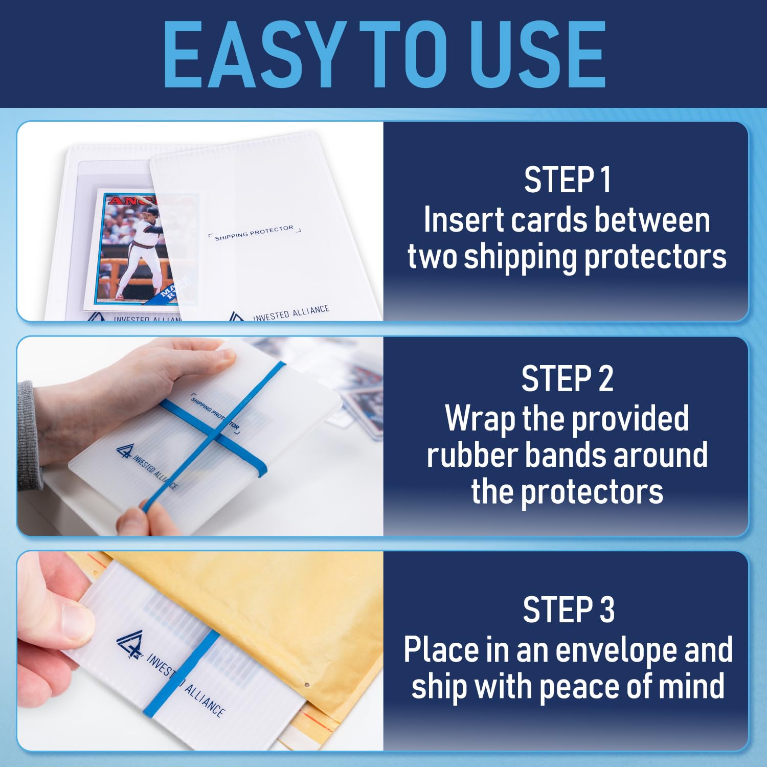 Premium Bundle Trading Card Shipping Protector with Rubber Bands | Graded Cards Protectors, Sports Trading Card Shipping Supplies Packaging, TCG Baseball Cards Shippings Shield.