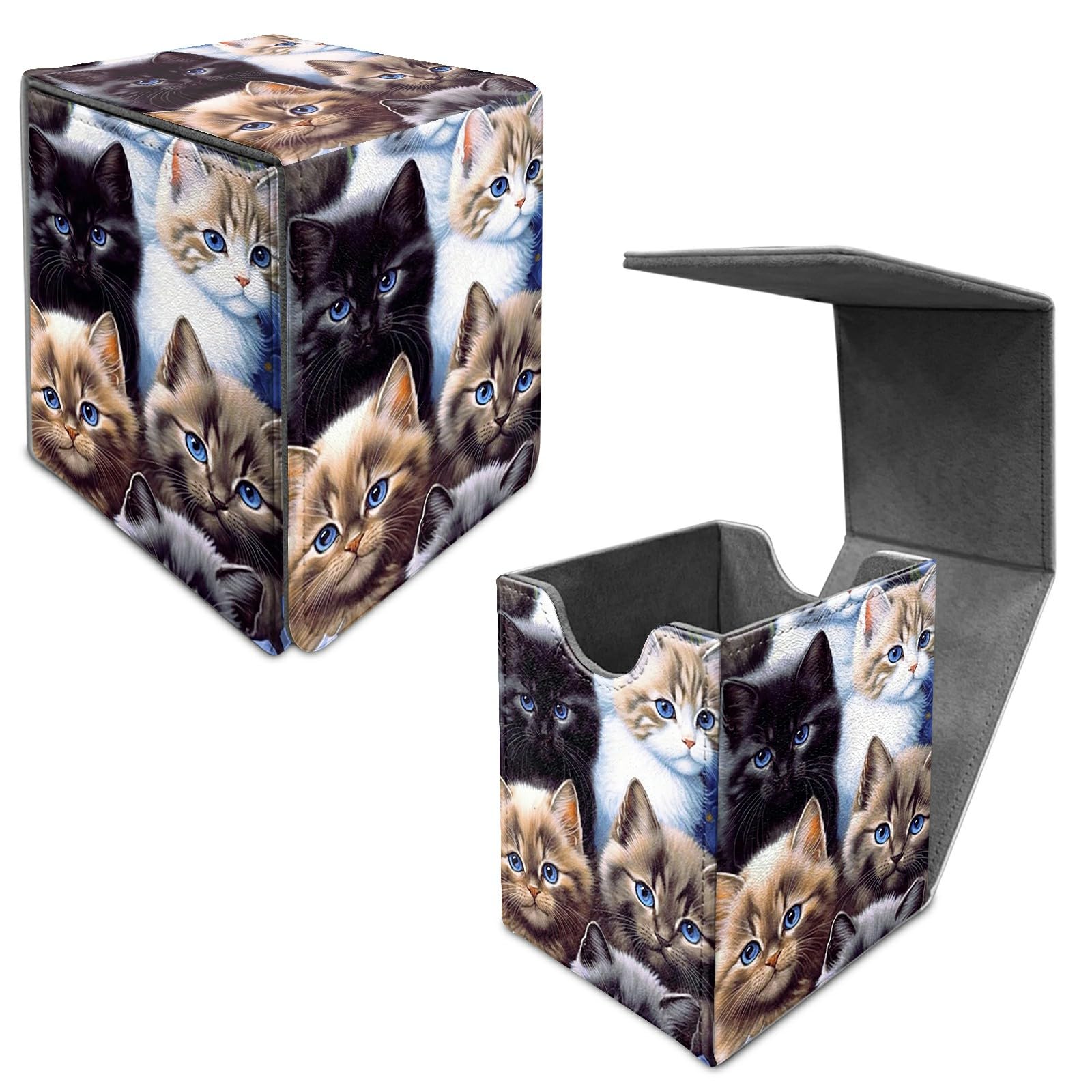 Card Deck Box Trading Cards Storage Box with Strong Magnet Premium Case Commander Deck Storage Cover for TCG CCG Magic Cards,Cat Face With Stars
