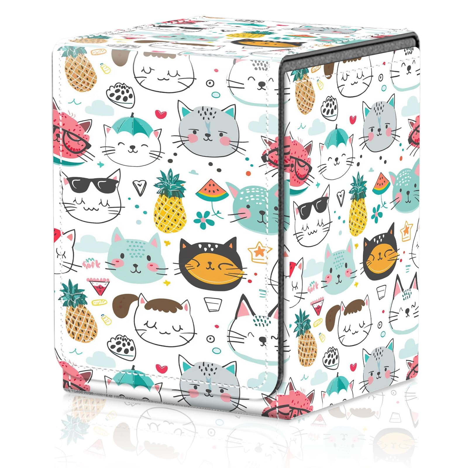 Card Deck Box for MTG Trading Cards, Magic Card Box Can Hold 110+ Single Sleeved Cards, Waterproof PU Leather Material, Strong Magnetic Buckle Card Set Box Suitable for TCG CCG, Astronaut Dinosaur