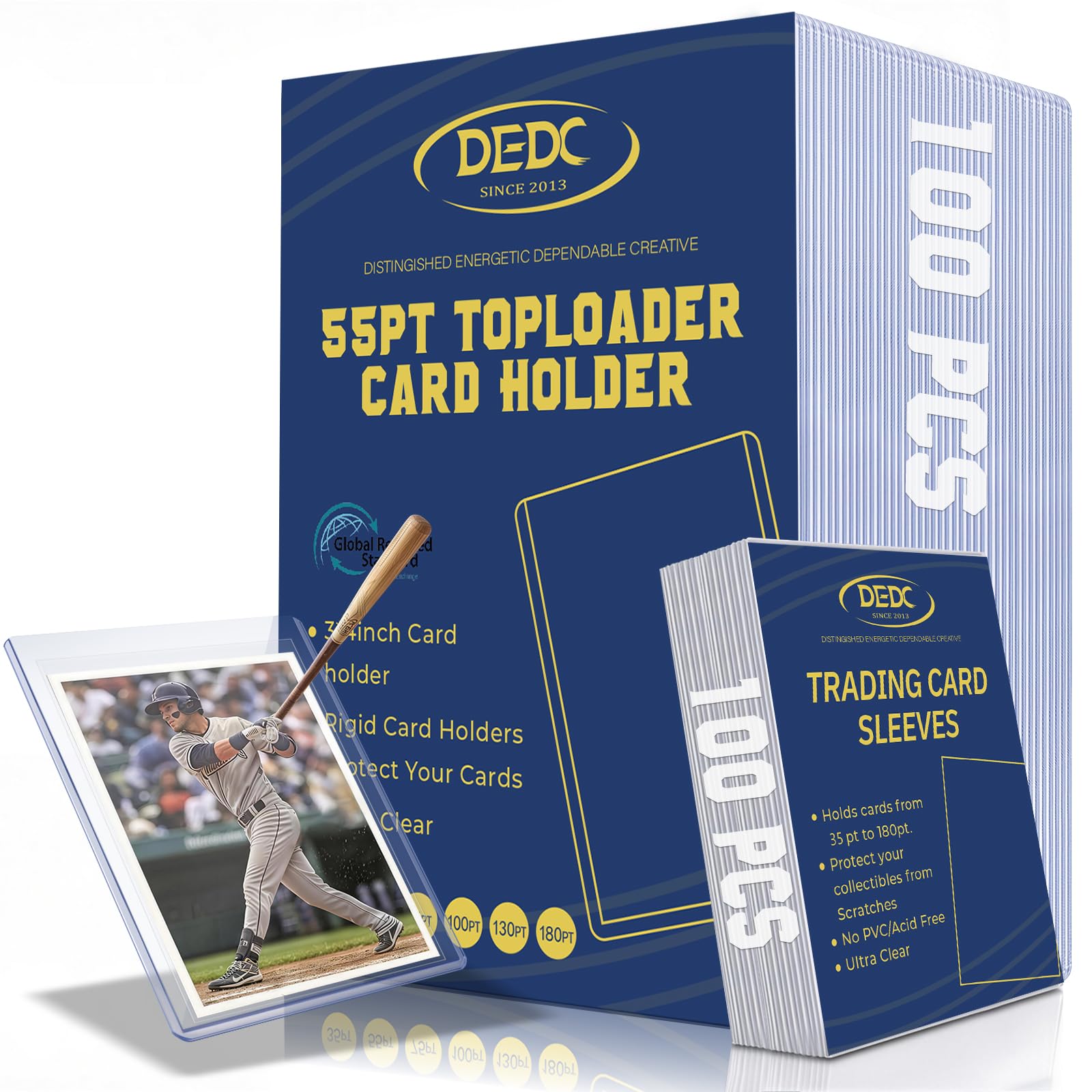 DEDC 200 Top Loader Thick Card Load Holder Storage for Trading Cards Sports Soft Penny Sleeves Hard Plastic 35 Point Protective 3" x 4" Toploaders Rigid Memorabilia Collectibles