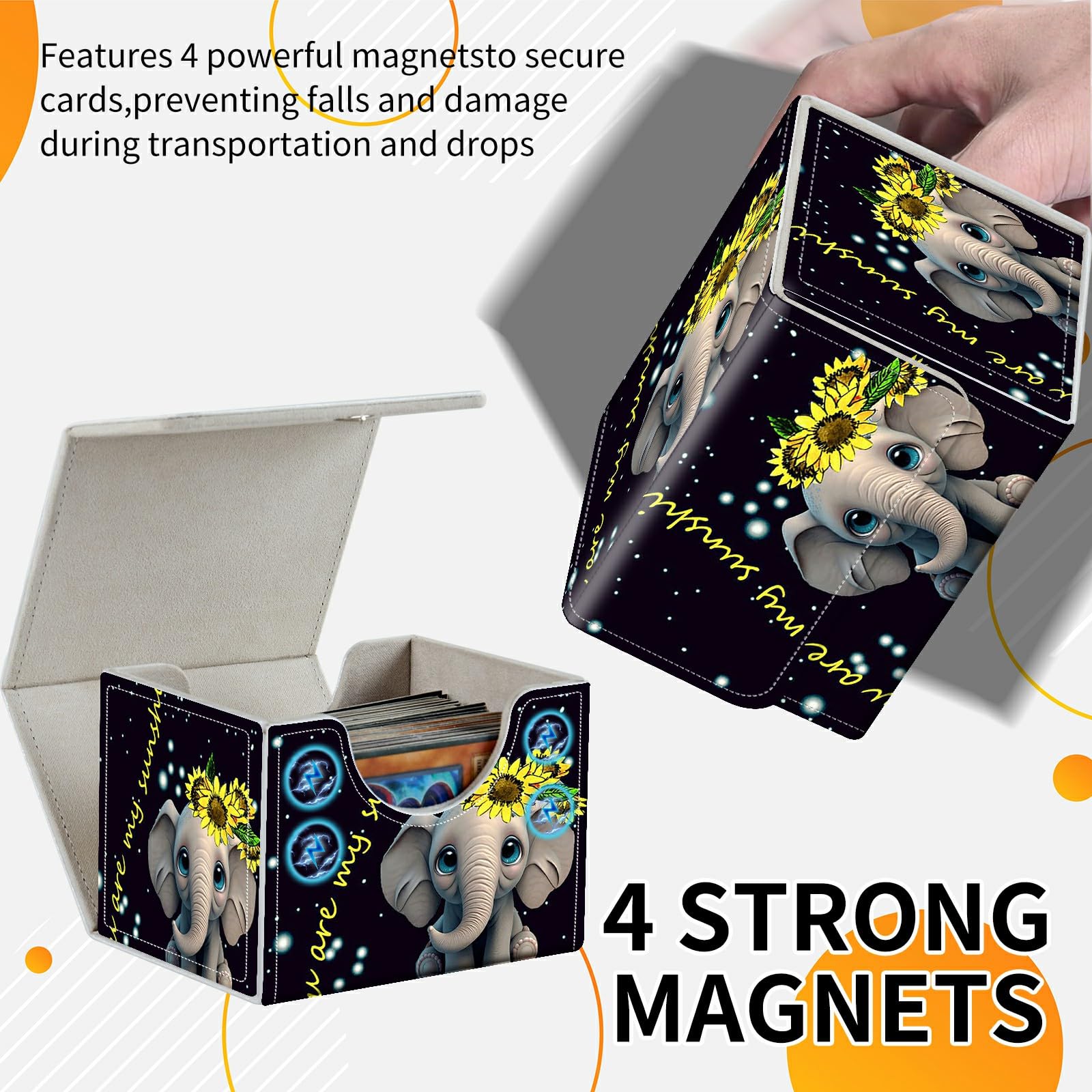 Card Deck Box Trading Cards Storage Box with Strong Magnet Premium Case Commander Deck Storage Cover for TCG CCG Magic Cards,Cat Face With Stars