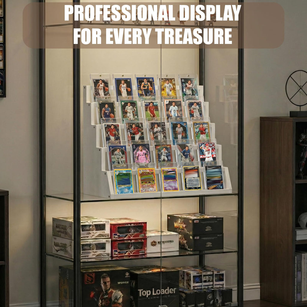 5 Tier Wooden Card Display Stand – Vertical Card Holder Display for Trading Cards, Game Cards, Sports Cards, Graded PSA/BGS/SGC, Baseball, Basketball&Football(Soccer) Card Stand, Desk & Shelf Organize,Black