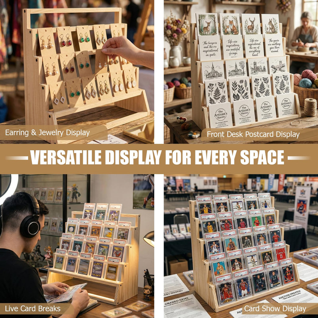 5 Tier Wooden Card Display Stand – Vertical Card Holder Display for Trading Cards, Game Cards, Sports Cards, Graded PSA/BGS/SGC, Baseball, Basketball&Football(Soccer) Card Stand, Desk & Shelf Organize,Black