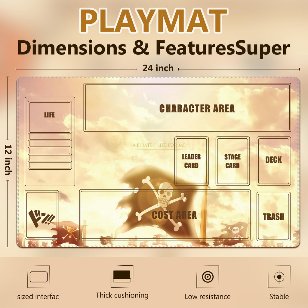 for one piece TCG playmat - 24x14 inches Rubber Card Game mat with Marked Areas, 20 Acrylic counters & Storage Bag for one piece Card Game Fans (Crew)