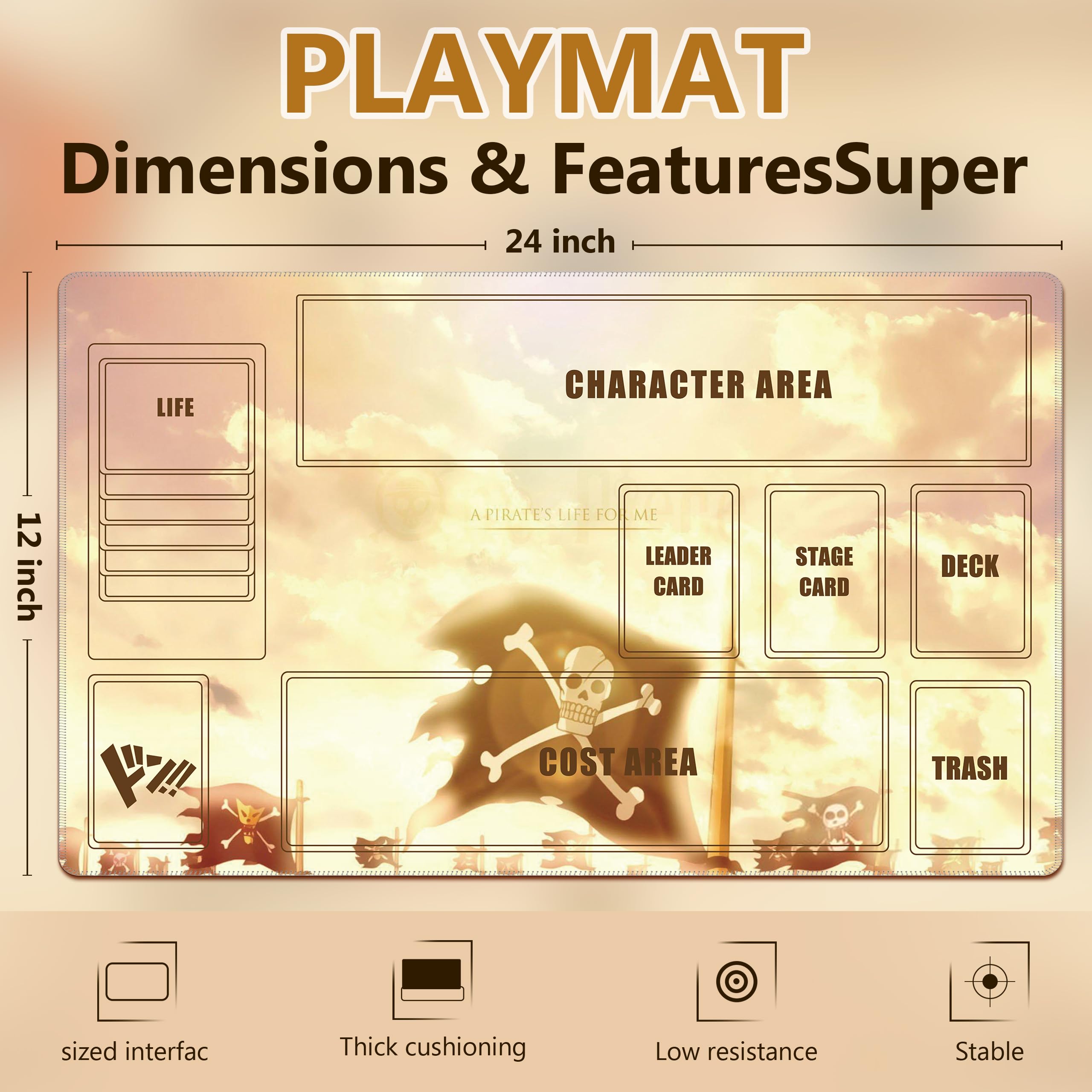 for one piece TCG playmat - 24x14 inches Rubber Card Game mat with Marked Areas, 20 Acrylic counters & Storage Bag for one piece Card Game Fans (Crew)