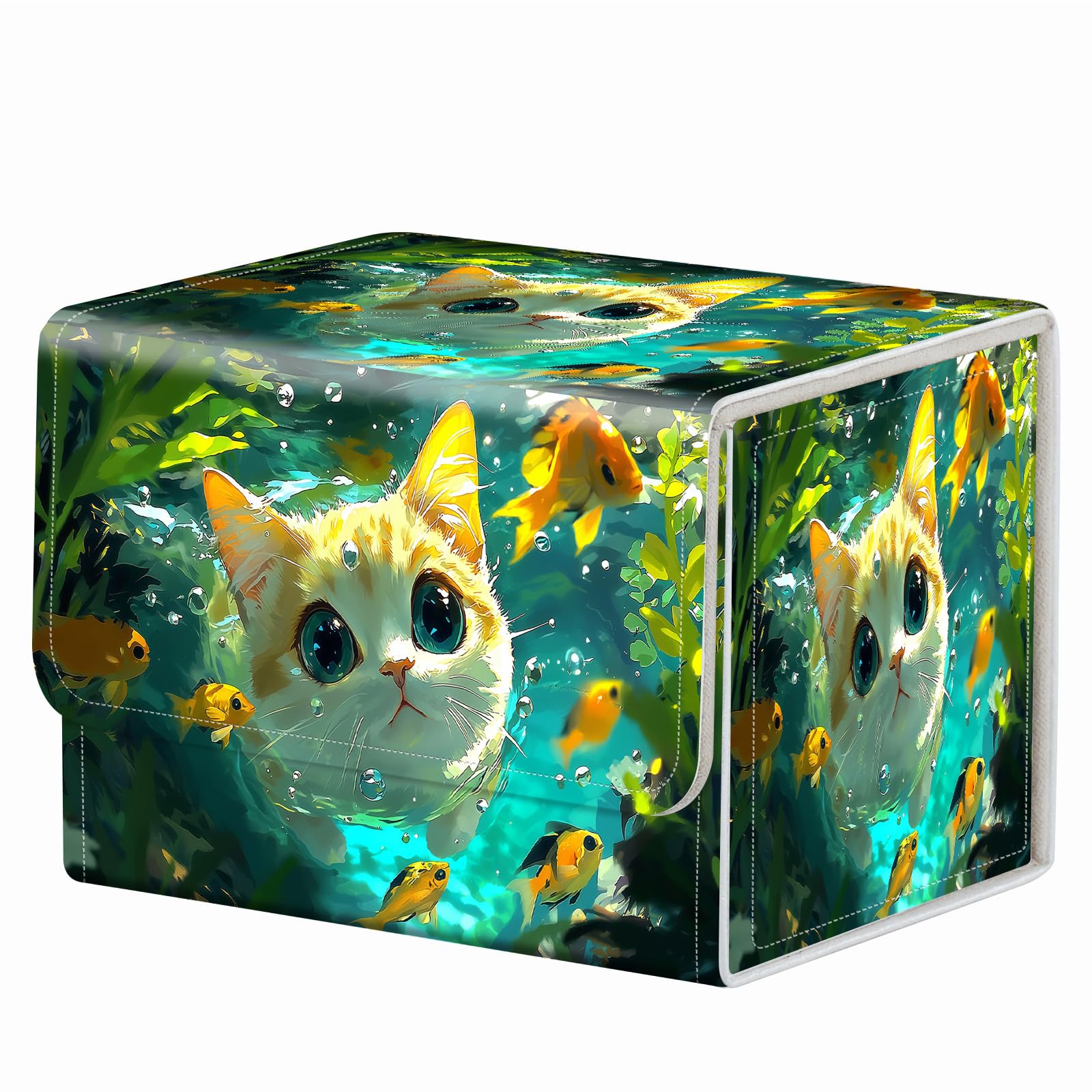 Strong Magnet Case Mtg Deck Box Tcg Up to 200 Cards Creative Pattern Trading Card Storage Box for Collectible Card Games, Black And White Koi