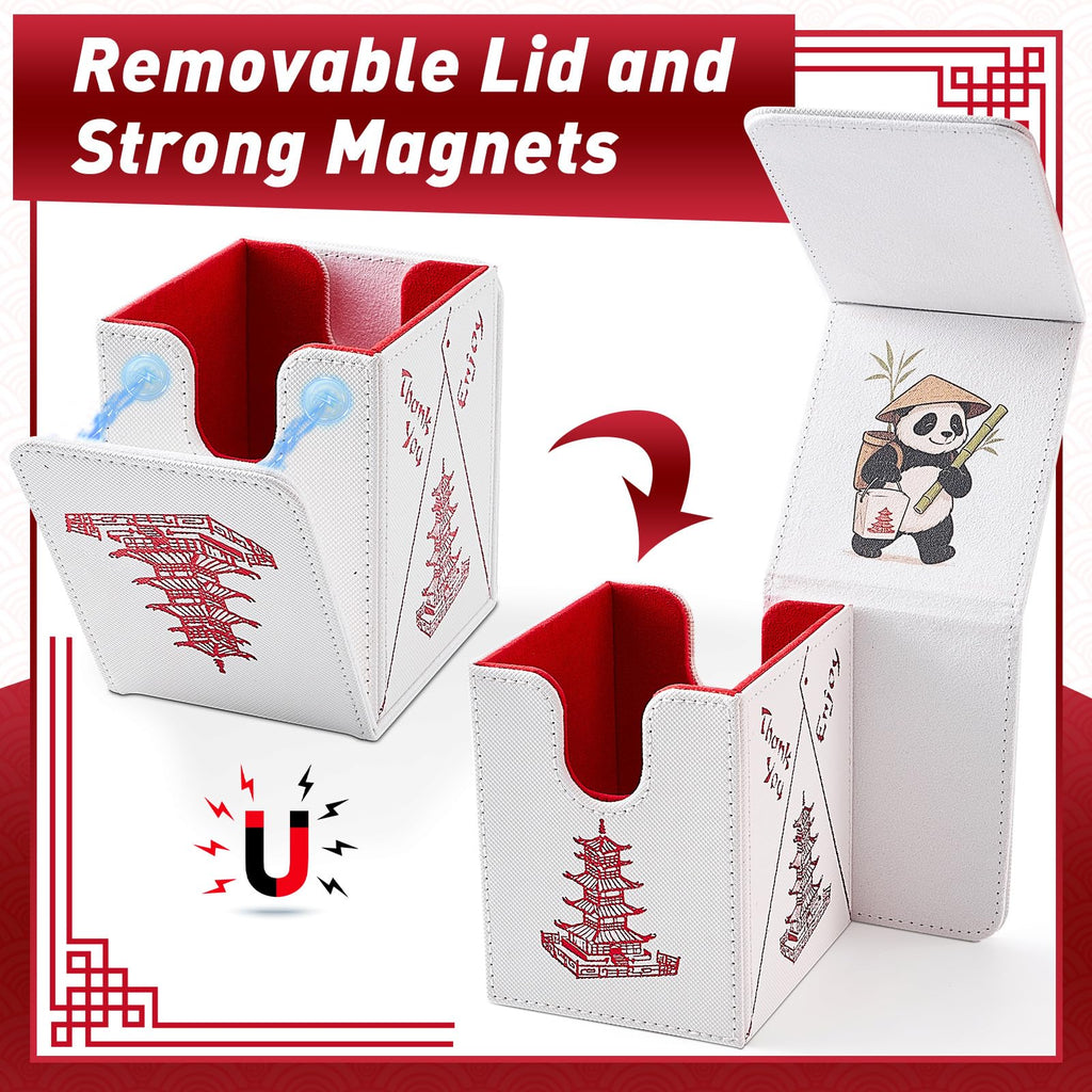 Venssu Chinese Takeout MTG Commander Deck Box, Fits TCG Cards (Black&Red) | Holds 130 Single/100 Double-Sleeved Cards, Fit MTG/PTCG/OPTCG Cards, Strong Magnet, PU Leather, With 2 Dividers