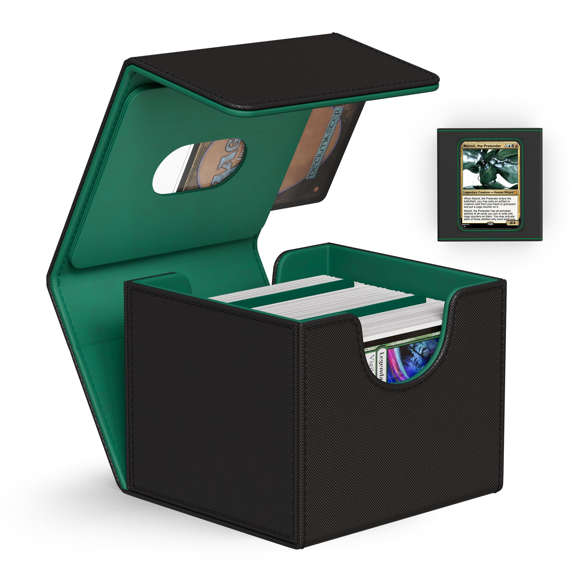 ZLCA MTG Deck Box with Commander Window Display, Commander Deck Box Holds 100 Double-Sleeved Cards Suitable for Magic the Gathering/TCG/CCG/PTCG/EDH/Sport Cards (Black)