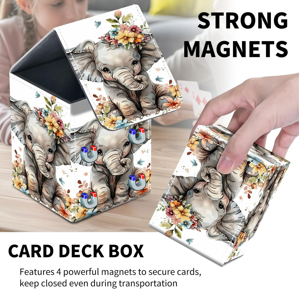 Card Deck Box for MTG Trading Cards, Magic Card Box Can Hold 110+ Single Sleeved Cards, Waterproof PU Leather Material, Strong Magnetic Buckle Card Set Box Suitable for TCG CCG, Astronaut Dinosaur