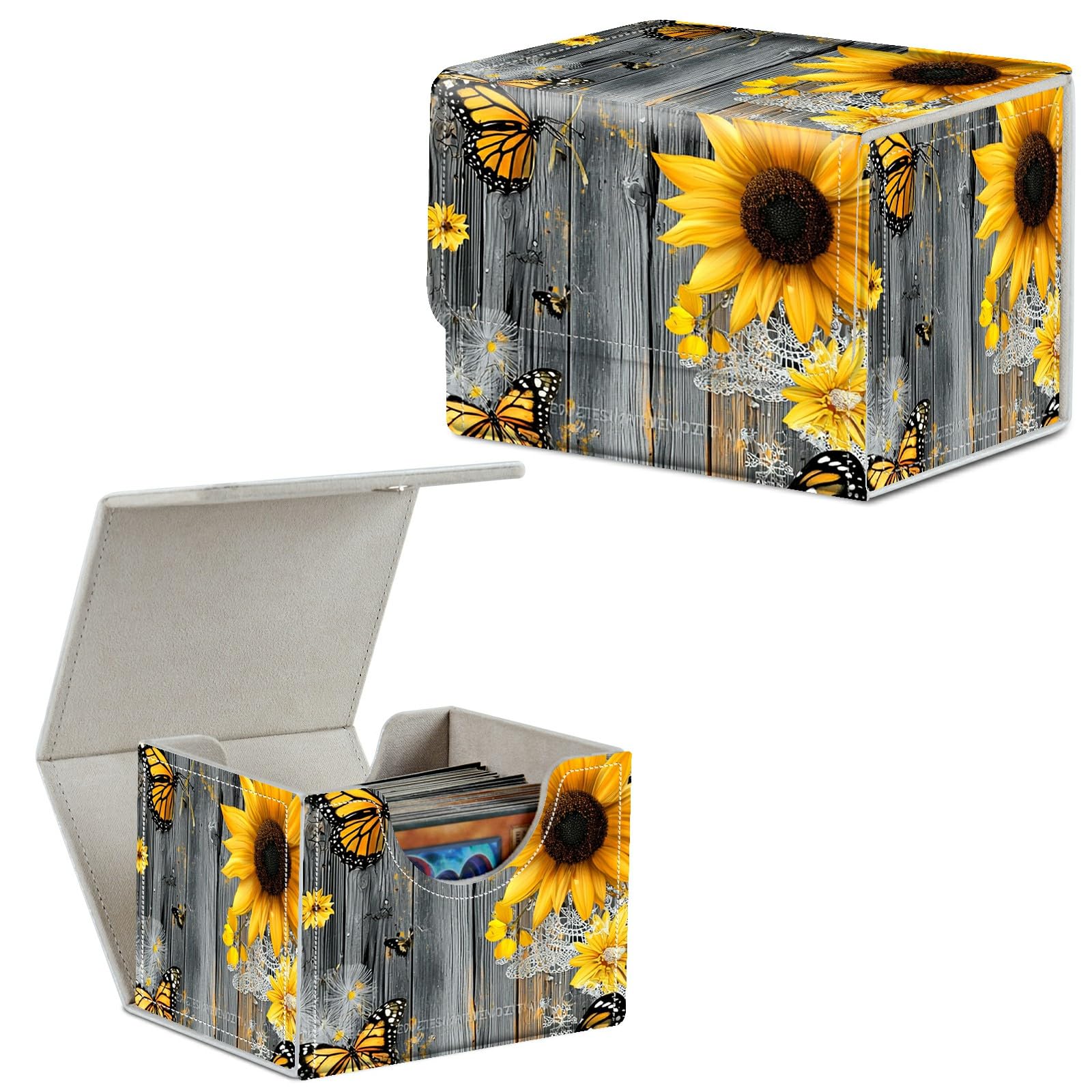 Card Deck Box Trading Cards Storage Box with Strong Magnet Premium Case Commander Deck Storage Cover for TCG CCG Magic Cards,Cat Face With Stars