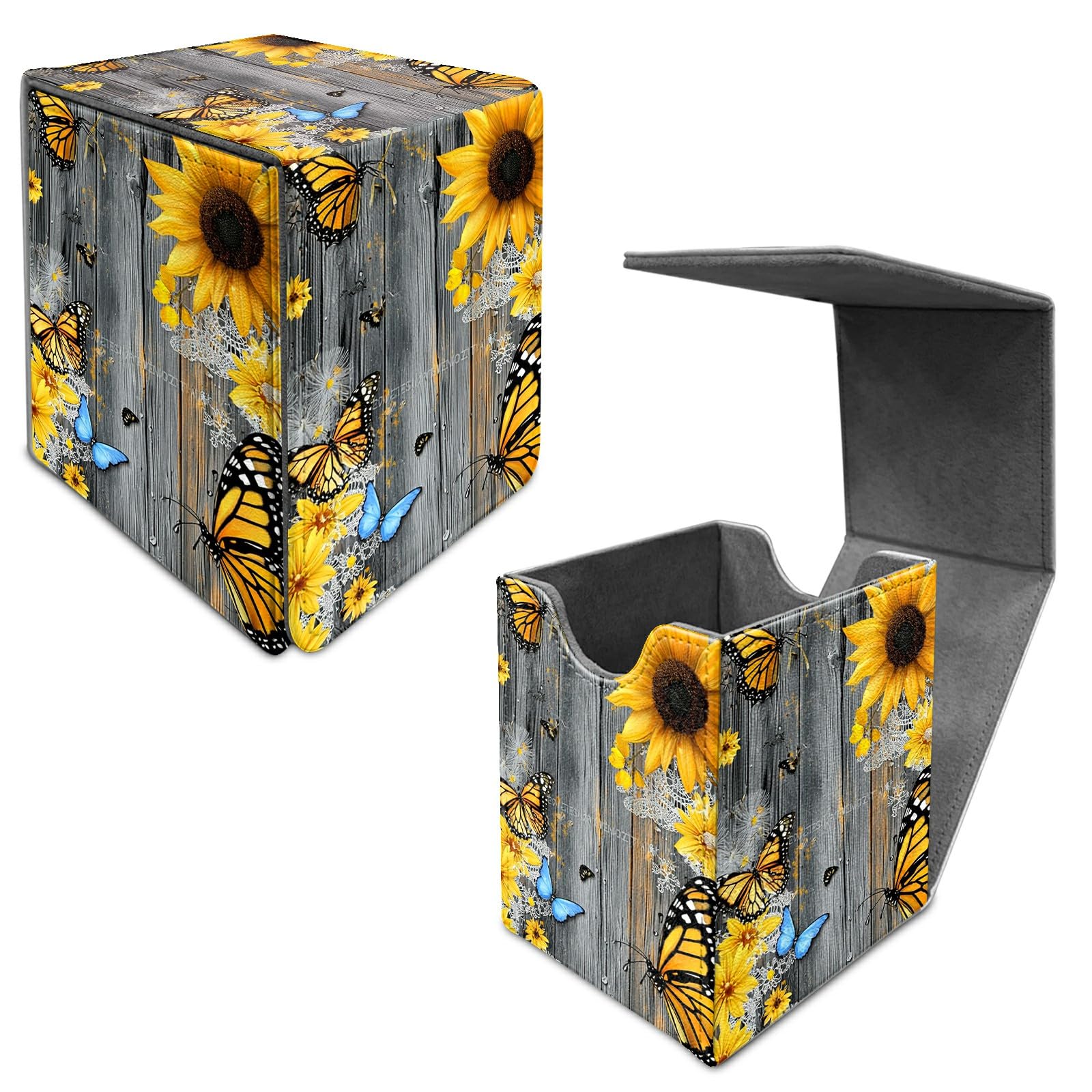 Card Deck Box Trading Cards Storage Box with Strong Magnet Premium Case Commander Deck Storage Cover for TCG CCG Magic Cards,Cat Face With Stars