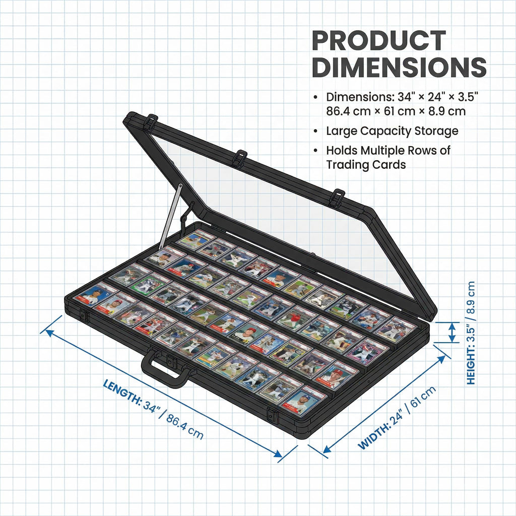 Card Display Case Aluminum Trade Show Display Case Large Portable Trading with Lock for Collectibles, Sports Cards. 34IN x 22IN - Black
