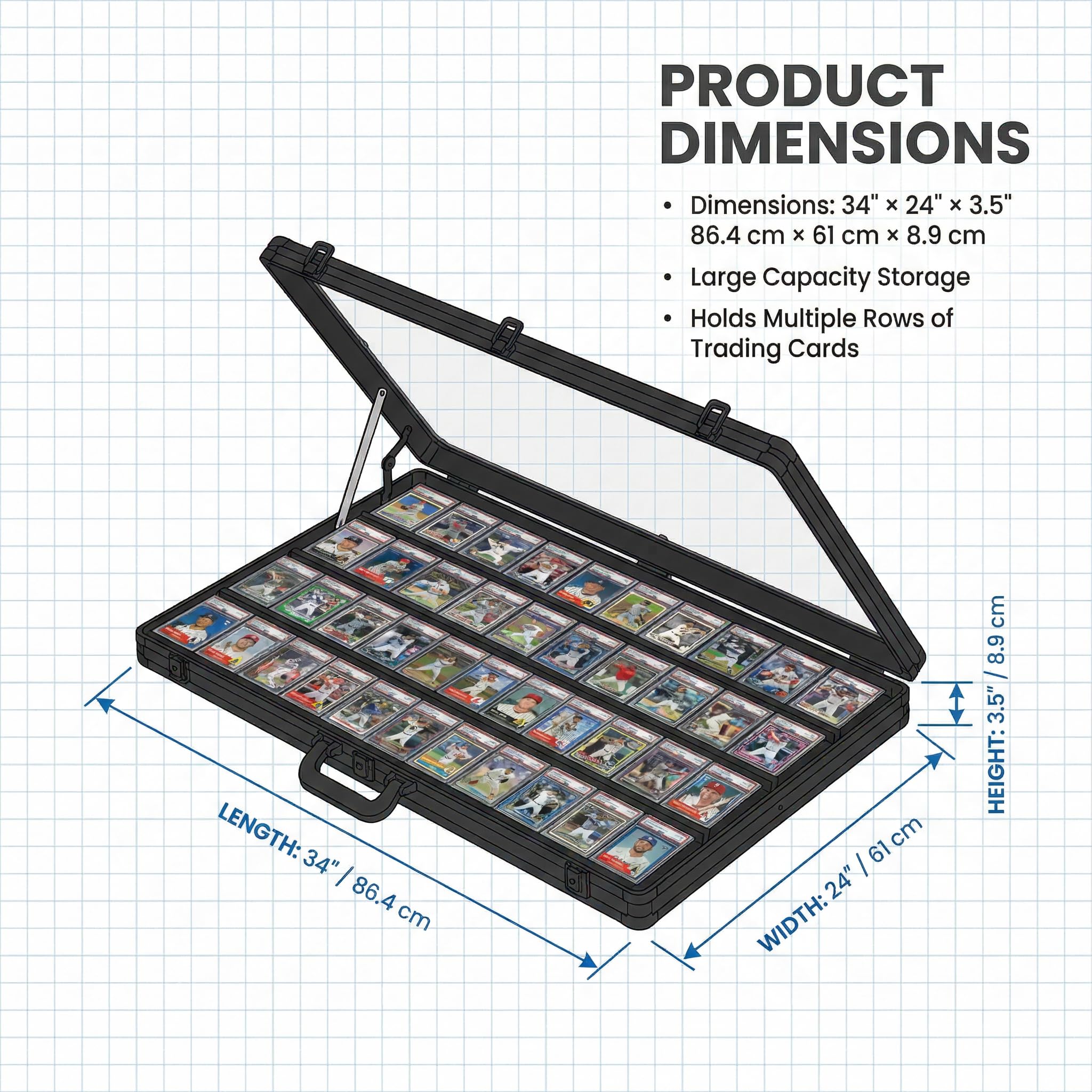 Card Display Case Aluminum Trade Show Display Case Large Portable Trading with Lock for Collectibles, Sports Cards. 34IN x 22IN - Black