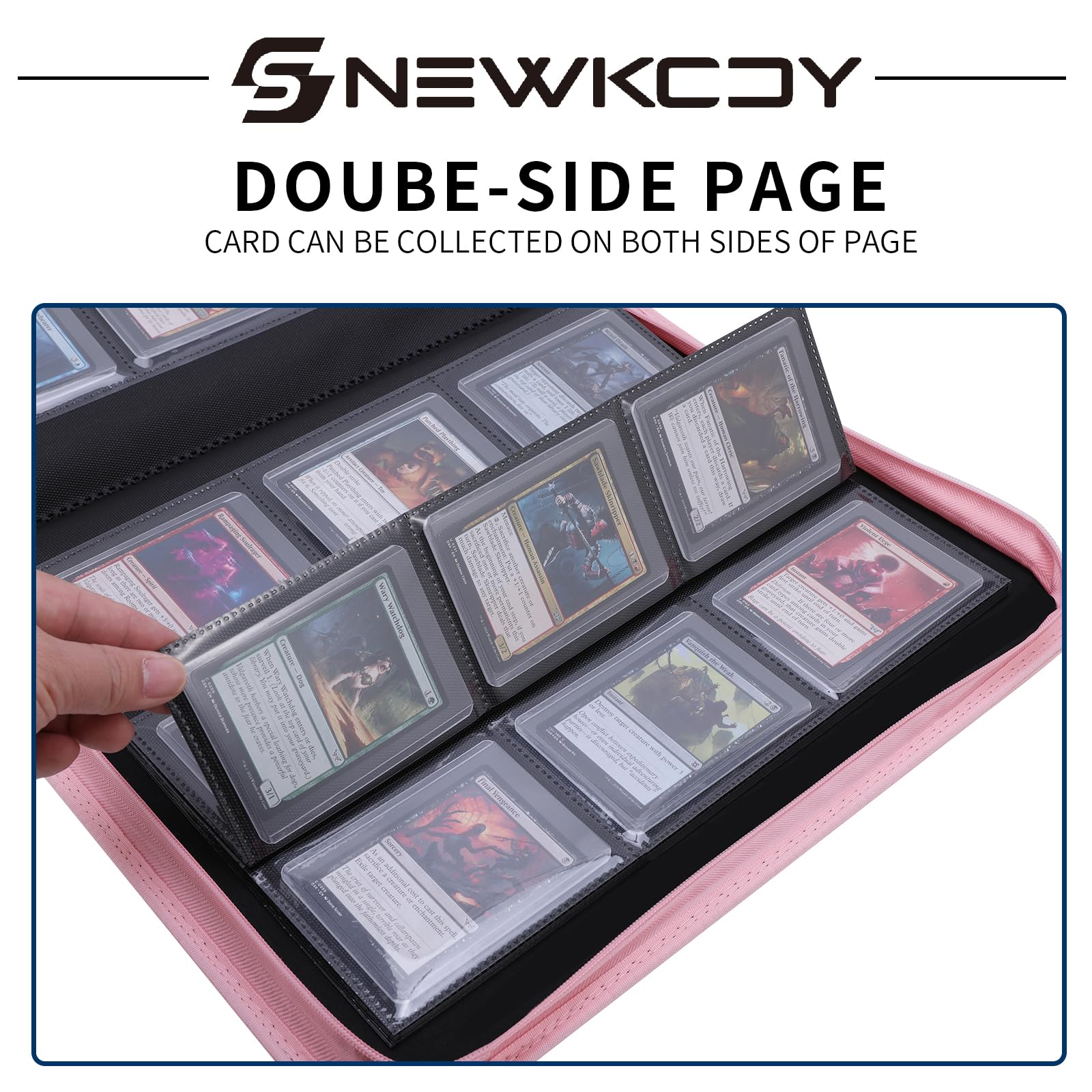Snekdy Top loader Binder, 9 Pockets Top Loader，Holds 360 Top Loaders cards, Card binder with Sleeves for card in 3 x 4 inches color smooth Zipper PU Leather (Black)