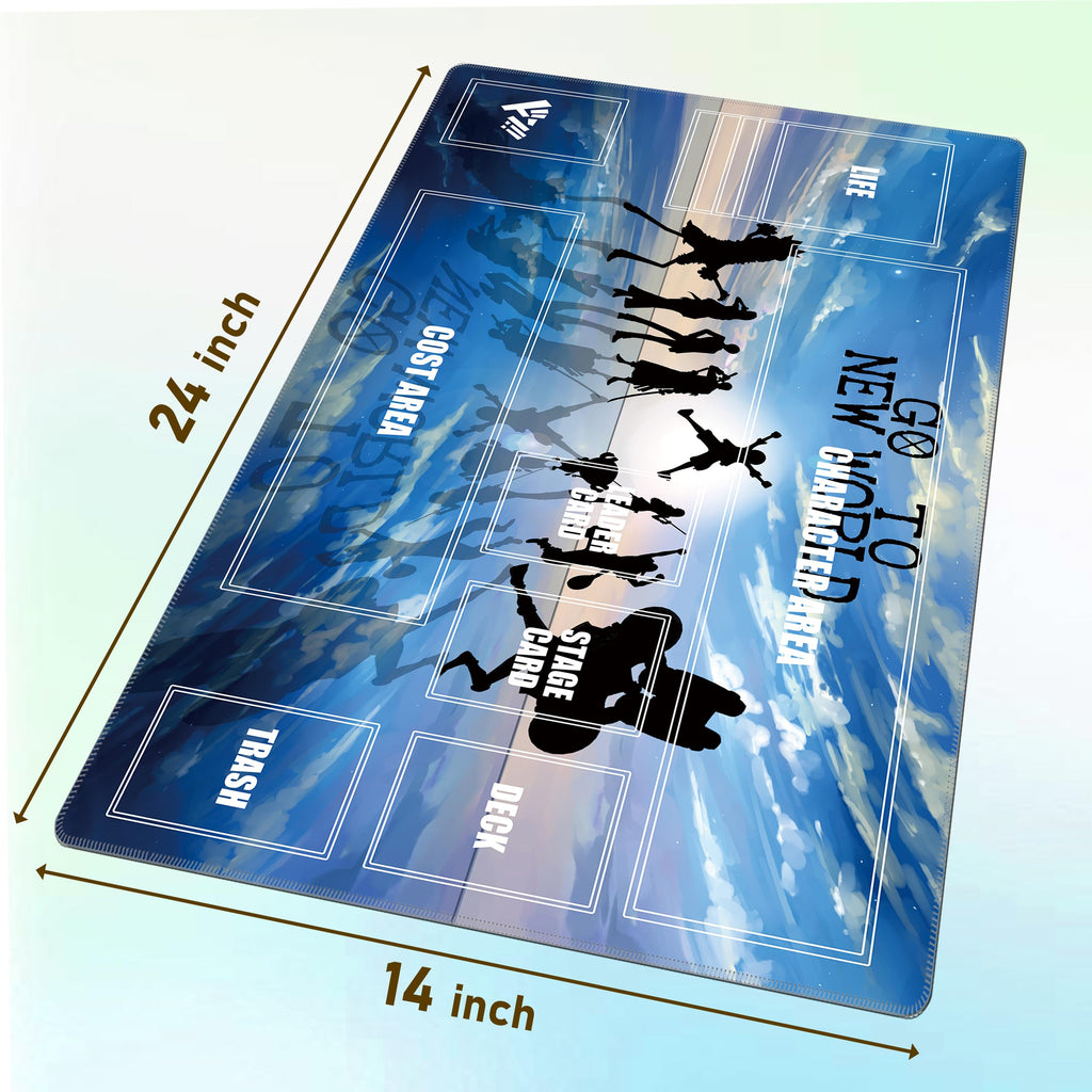 Single-Player TCG Playmat with Zones Compatible with One Piece Card Game, Bonus Power Counter Dice & Storage Bag Included 24x14 Inches, Non-Slip Rubber Trading Card Game Mat (Fiery Showdown)