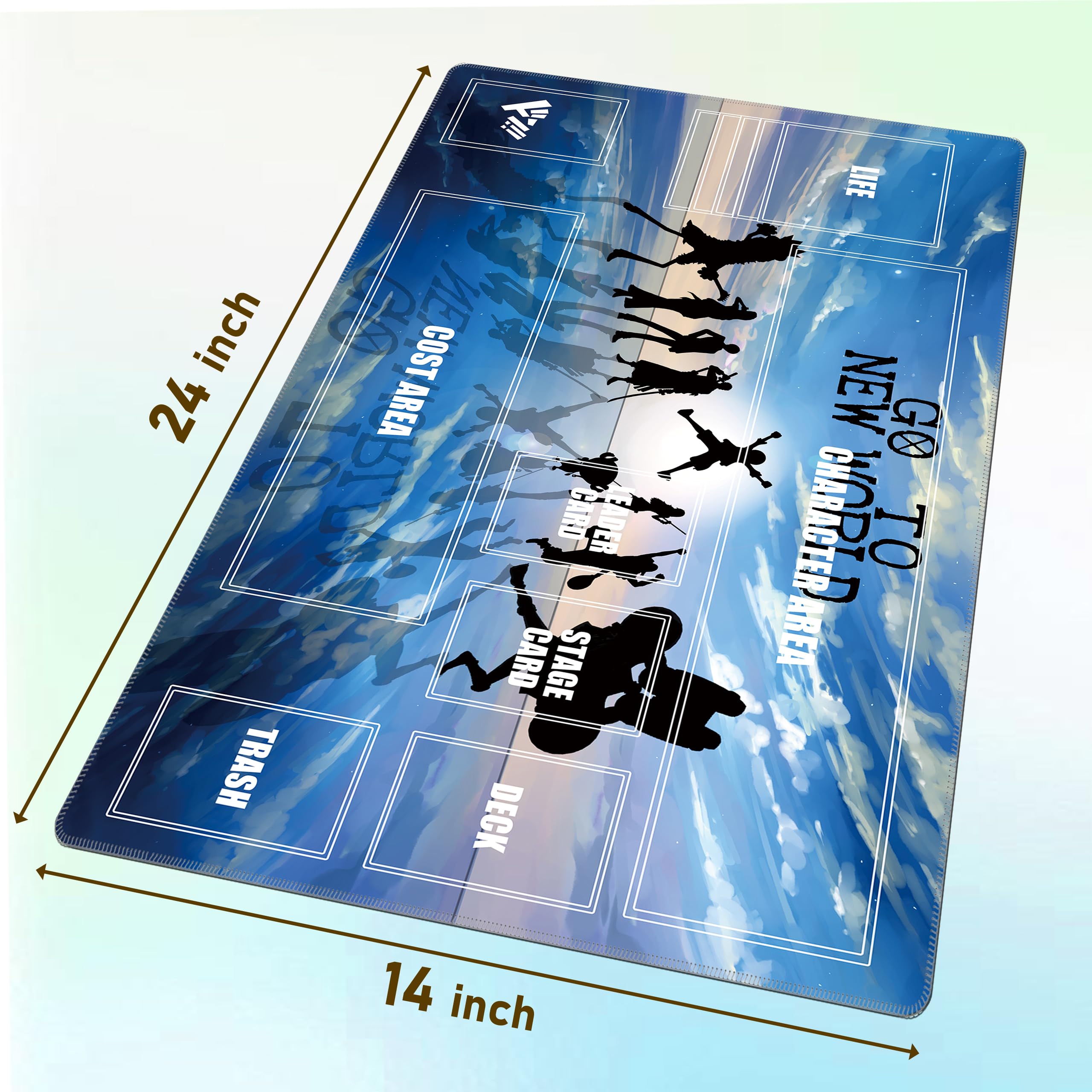 Single-Player TCG Playmat with Zones Compatible with One Piece Card Game, Bonus Power Counter Dice & Storage Bag Included 24x14 Inches, Non-Slip Rubber Trading Card Game Mat (Fiery Showdown)