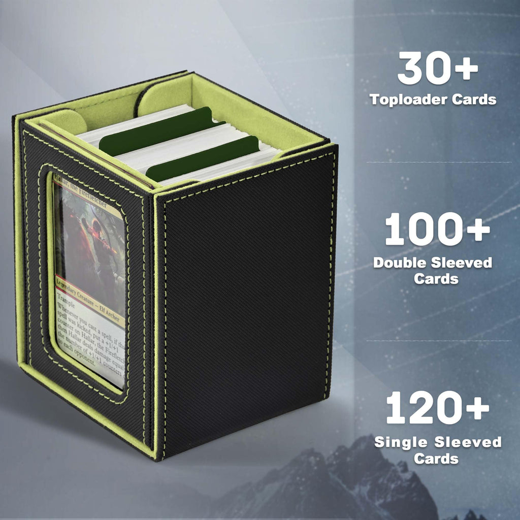 ZLCA MTG Deck Box with Commander Window Display, Commander Deck Box Holds 100 Double-Sleeved Cards Suitable for Magic the Gathering/TCG/CCG/PTCG/EDH/Sport Cards (Black)