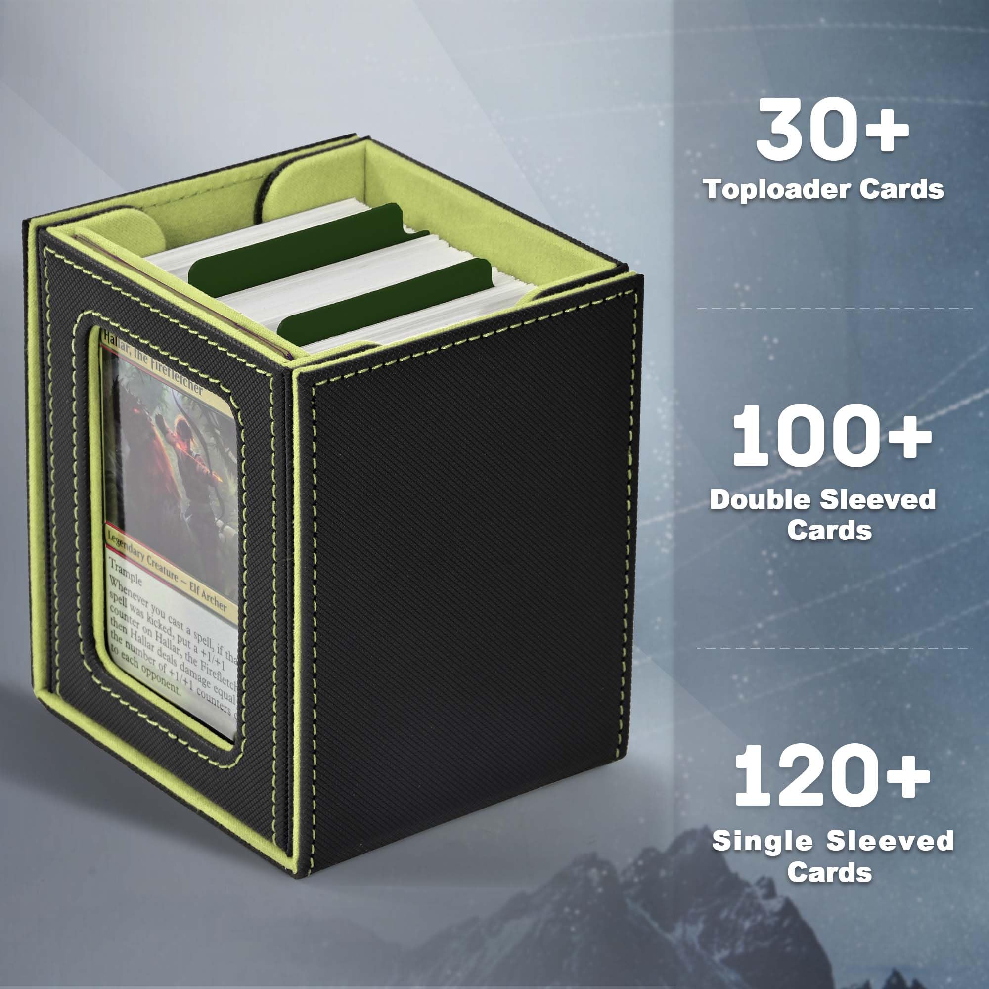ZLCA MTG Deck Box with Commander Window Display, Commander Deck Box Holds 100 Double-Sleeved Cards Suitable for Magic the Gathering/TCG/CCG/PTCG/EDH/Sport Cards (Black)