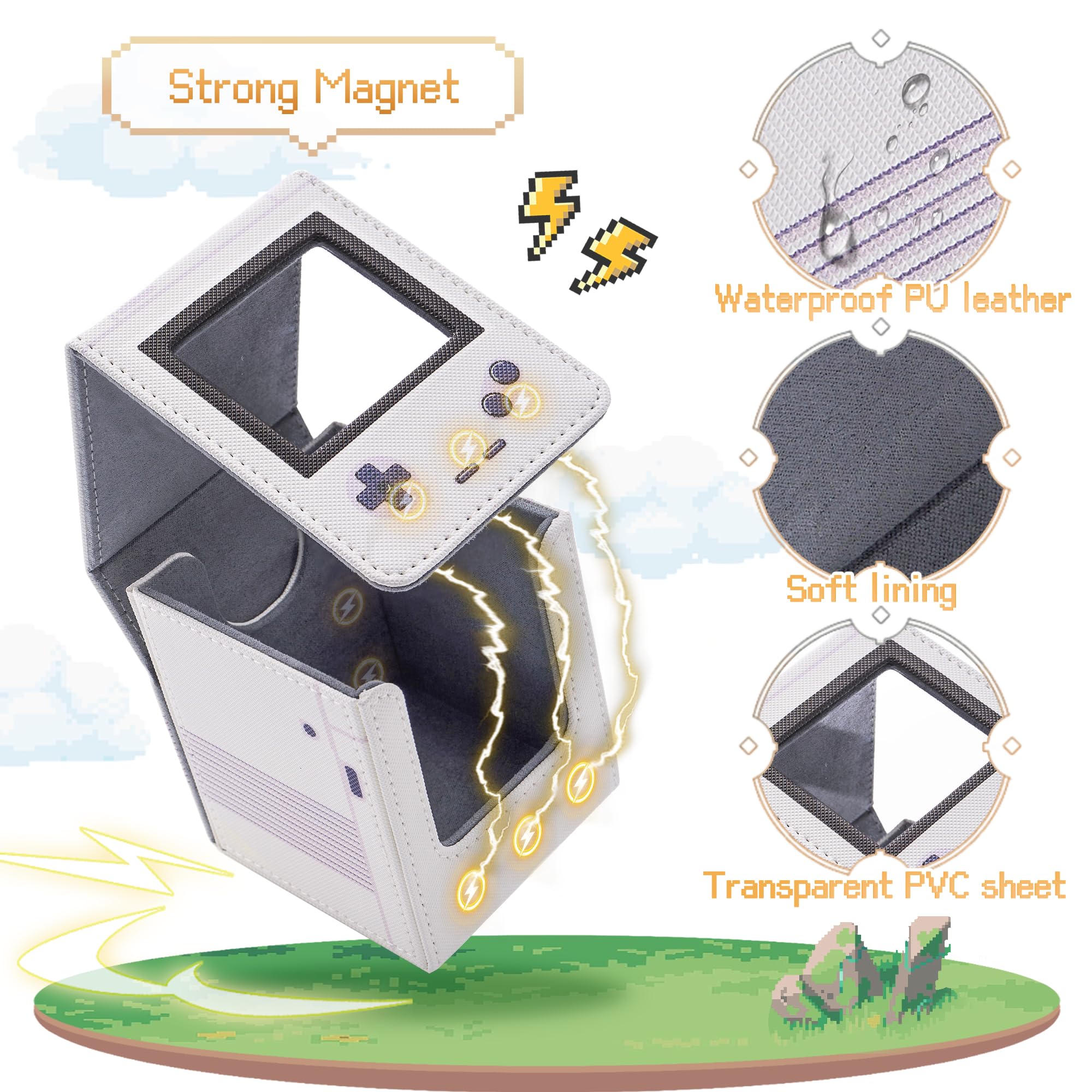 Caja para Mazos MTG con Apariencia de Consola de Juegos Retro con Exhibidor Commander, Estuche para Mazos de Cartas que Cabe 120 Cartas con Fundas Individuales, Caja de Almacenamiento de Cartas