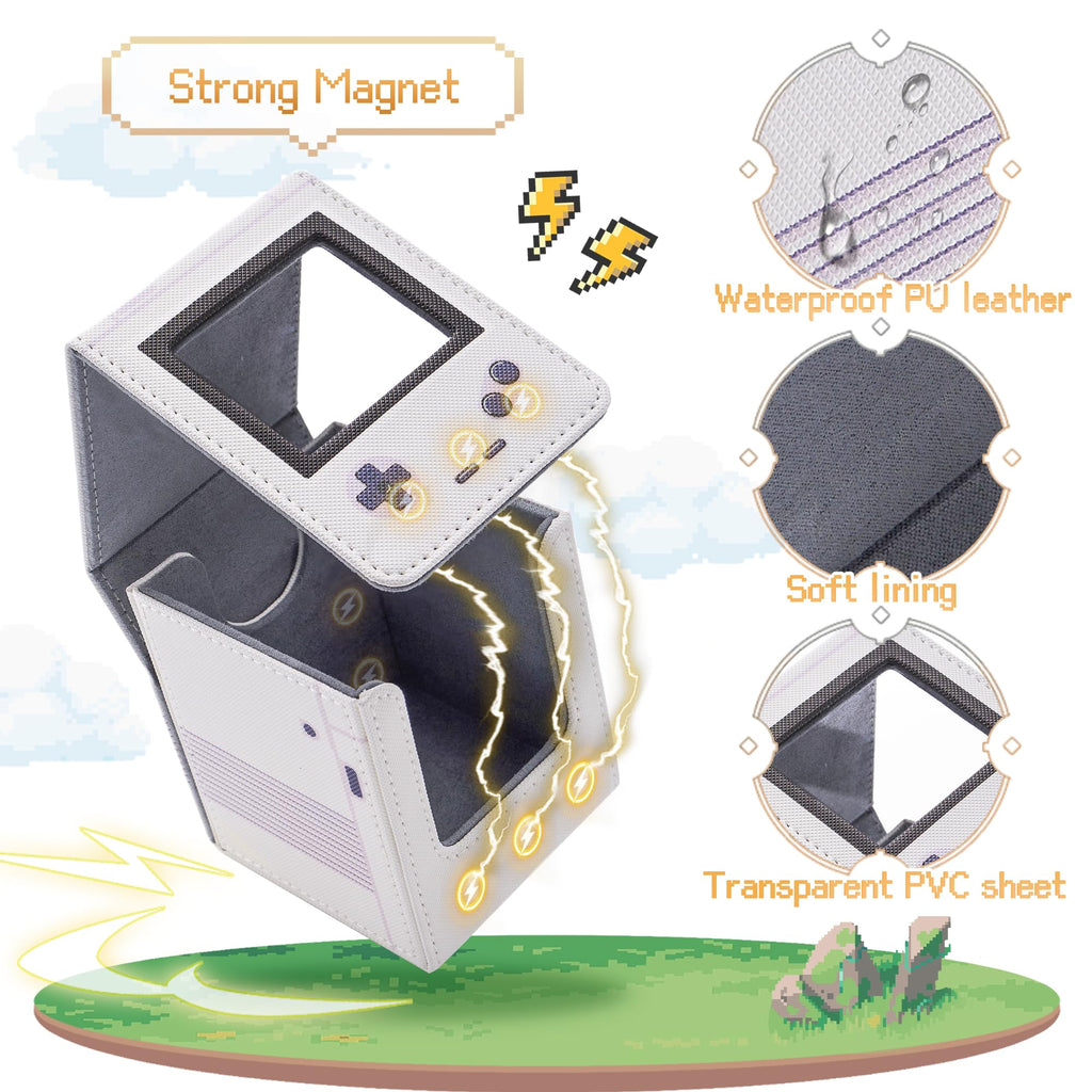 Caja para Mazos MTG con Apariencia de Consola de Juegos Retro con Exhibidor Commander, Estuche para Mazos de Cartas que Cabe 120 Cartas con Fundas Individuales, Caja de Almacenamiento de Cartas