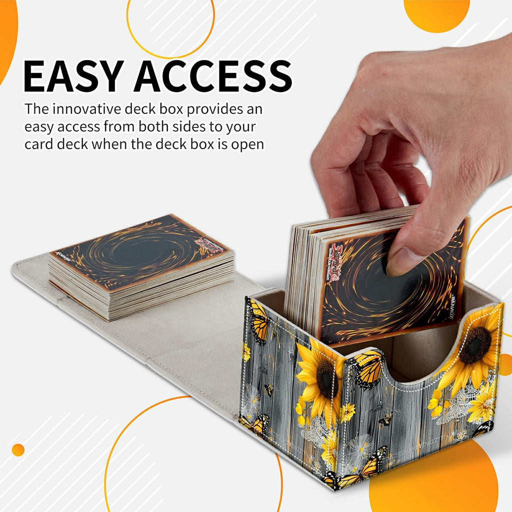 Card Deck Box Trading Cards Storage Box with Strong Magnet Premium Case Commander Deck Storage Cover for TCG CCG Magic Cards,Cat Face With Stars