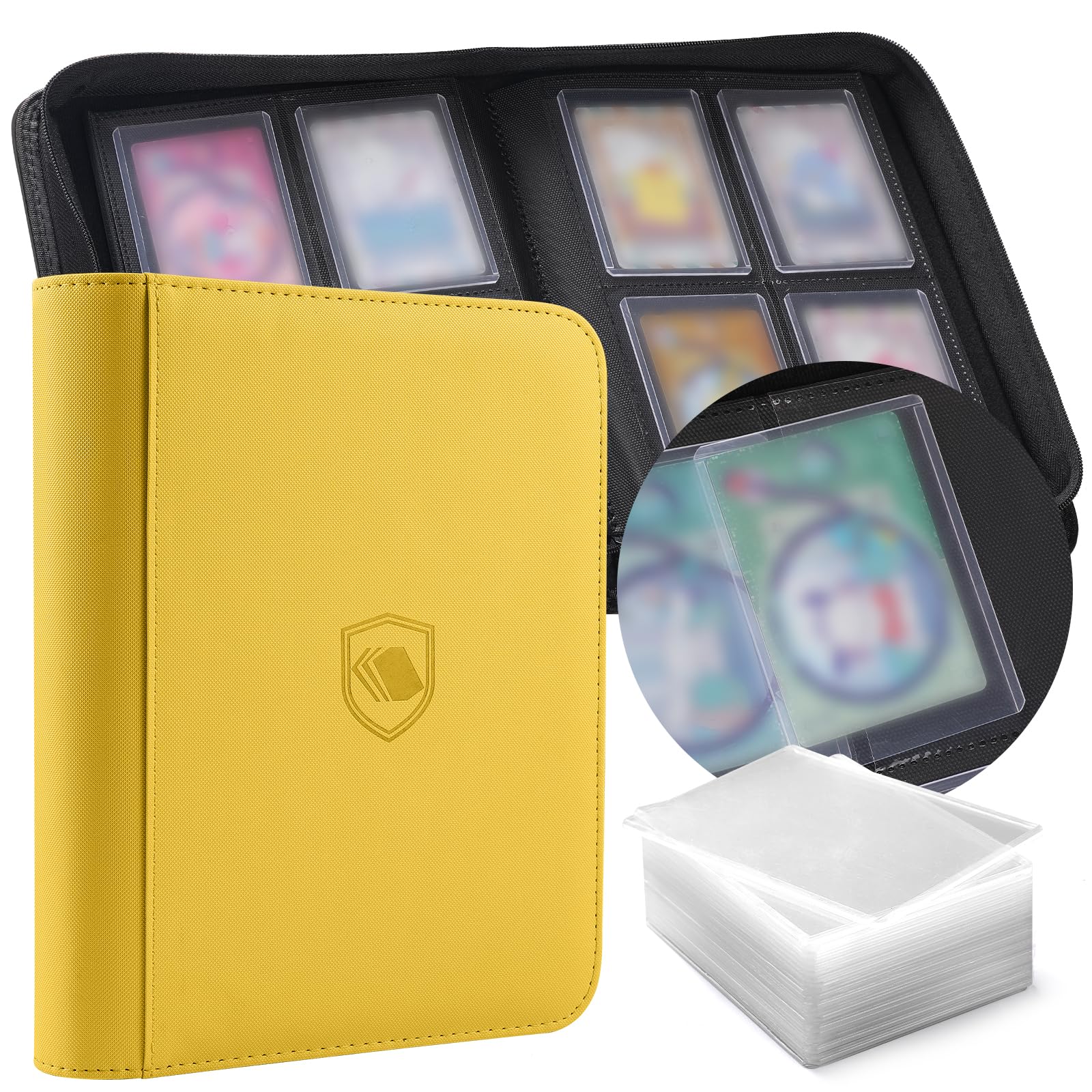 Toploader Binder, Holds 360 Toploader, 100 Toploaders INCLUDED, 9-Pocket PU Cover Top Loader Binder for 3" x 4" Rigid Toploaders, Ringless Double-Sided Toploader Card Binder for TCG, Sport Cards