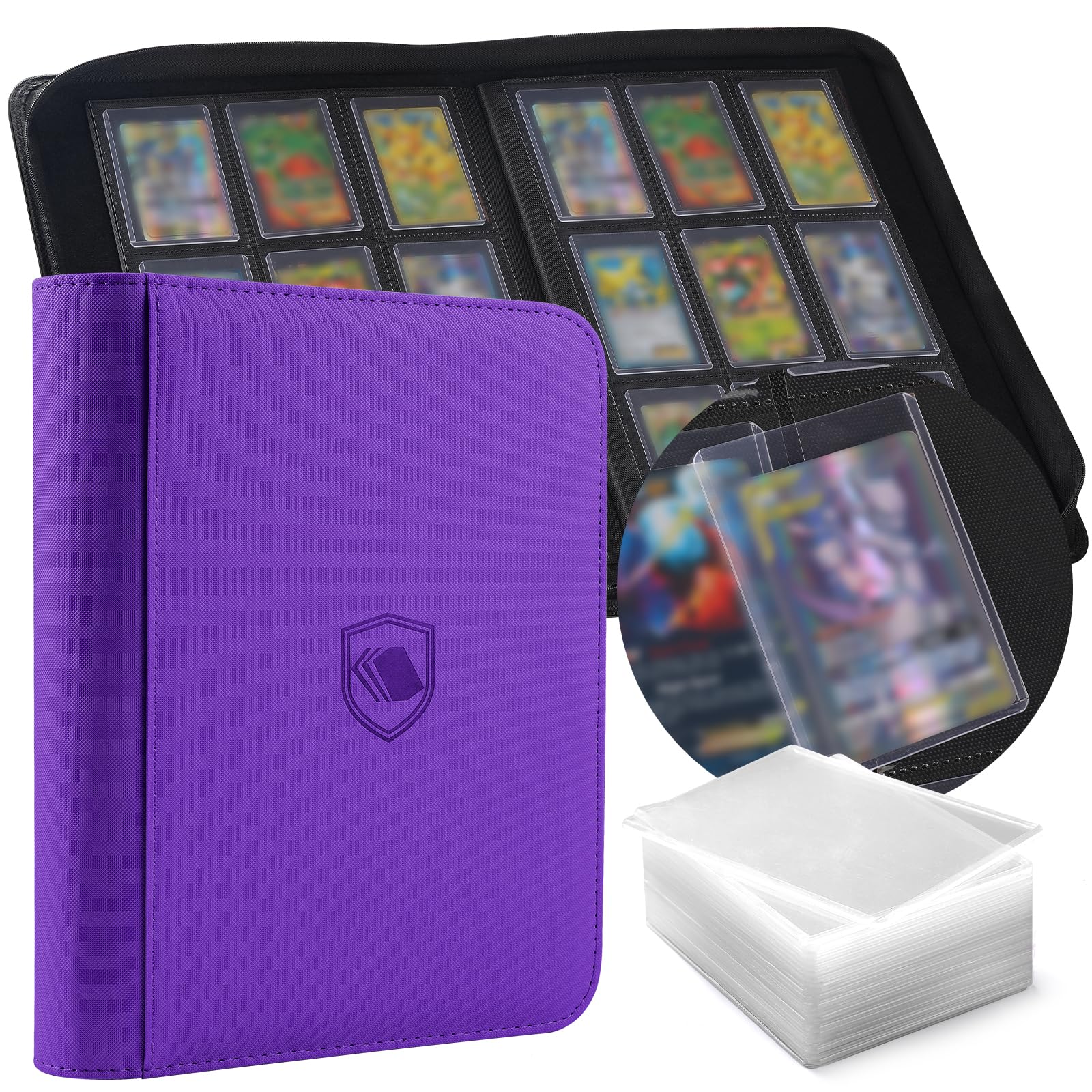 Toploader Binder, Holds 360 Toploader, 100 Toploaders INCLUDED, 9-Pocket PU Cover Top Loader Binder for 3" x 4" Rigid Toploaders, Ringless Double-Sided Toploader Card Binder for TCG, Sport Cards