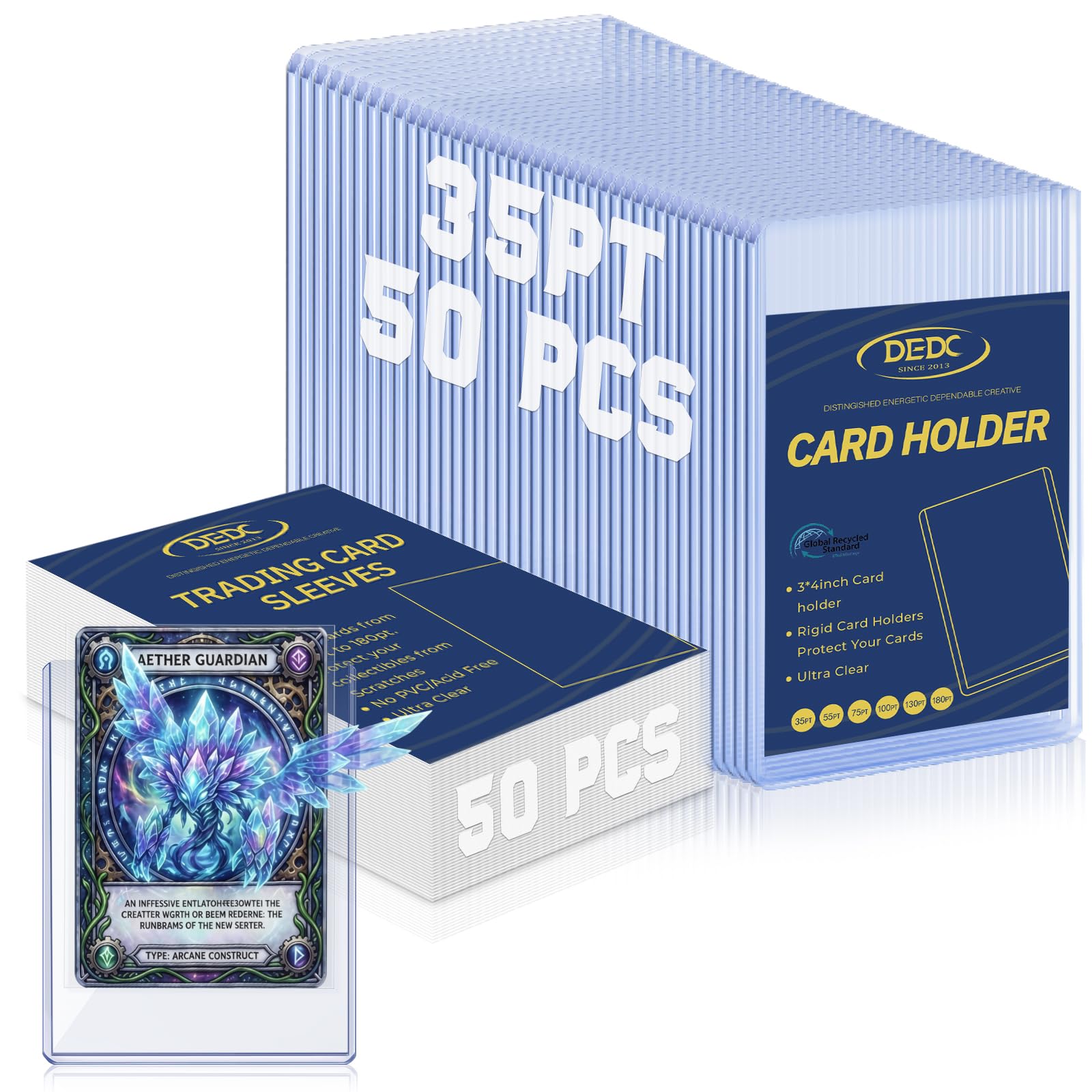 DEDC 200 Top Loader Thick Card Load Holder Storage for Trading Cards Sports Soft Penny Sleeves Hard Plastic 35 Point Protective 3" x 4" Toploaders Rigid Memorabilia Collectibles