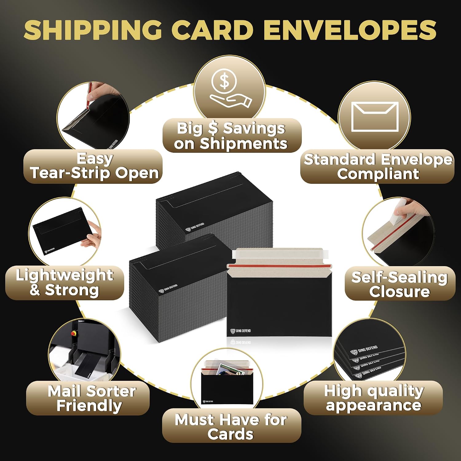 Card Shipping Envelopes 110 Pack - 7 x 4.35 Inches Trading Cards Self-Adhesive Black Mailers, Perfect Fit for Ding Defend Protectors Semi-Rigid Sleeves & Toploaders - Hobby Mailing Supplies