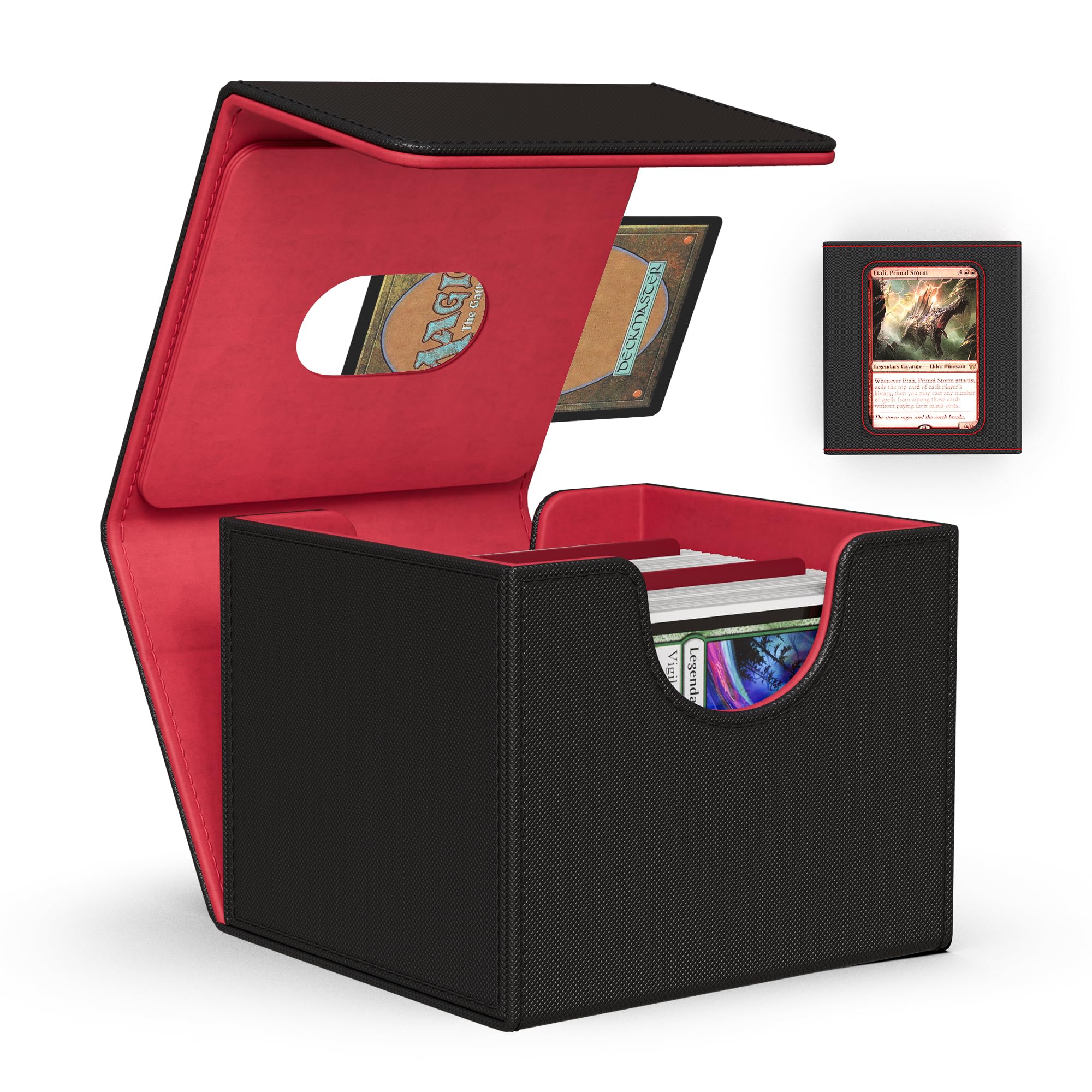 ZLCA MTG Deck Box with Commander Window Display, Commander Deck Box Holds 100 Double-Sleeved Cards Suitable for Magic the Gathering/TCG/CCG/PTCG/EDH/Sport Cards (Black)