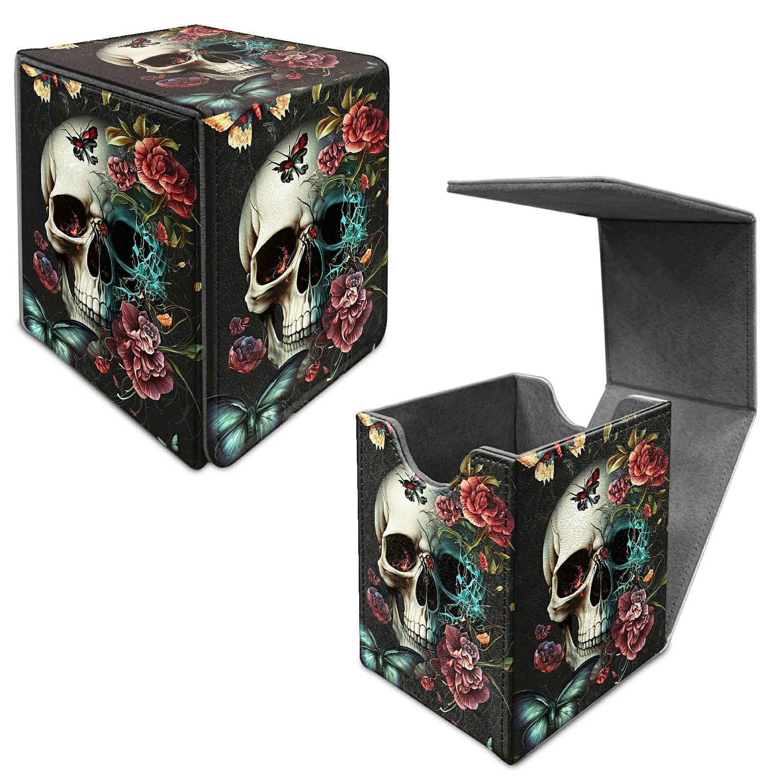 Card Deck Box Trading Cards Storage Box with Strong Magnet Premium Case Commander Deck Storage Cover for TCG CCG Magic Cards,Cat Face With Stars