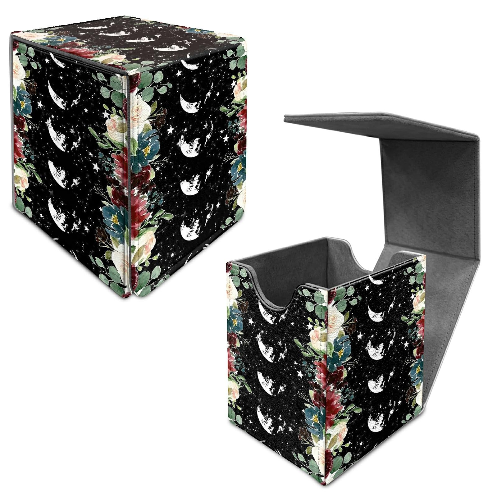 Card Deck Box Trading Cards Storage Box with Strong Magnet Premium Case Commander Deck Storage Cover for TCG CCG Magic Cards,Cat Face With Stars