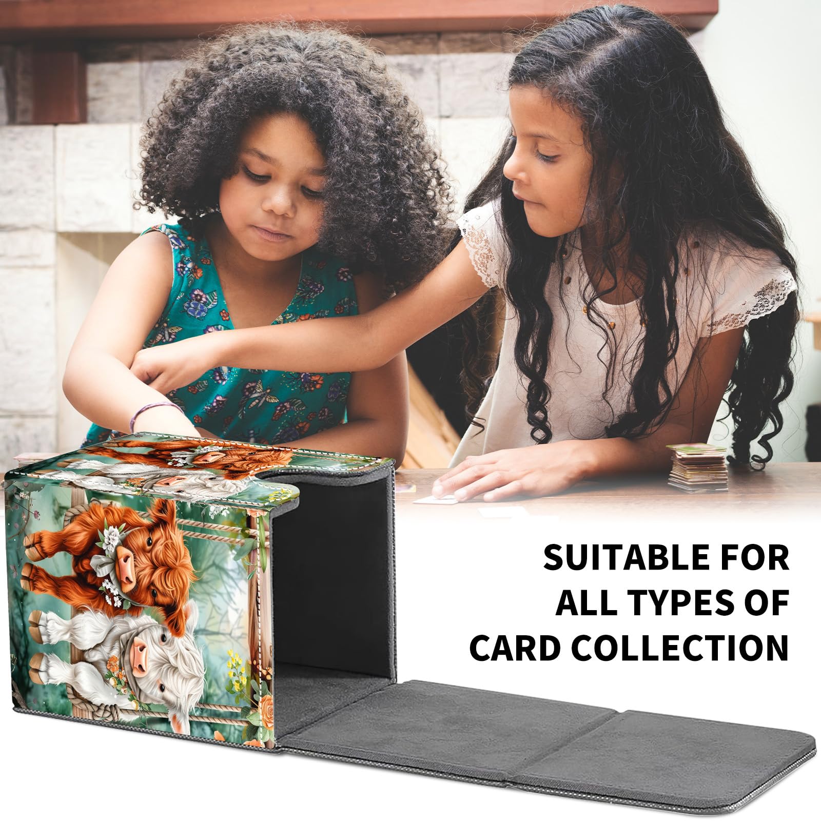 Card Deck Box for MTG Trading Cards, Magic Card Box Can Hold 110+ Single Sleeved Cards, Waterproof PU Leather Material, Strong Magnetic Buckle Card Set Box Suitable for TCG CCG, Astronaut Dinosaur