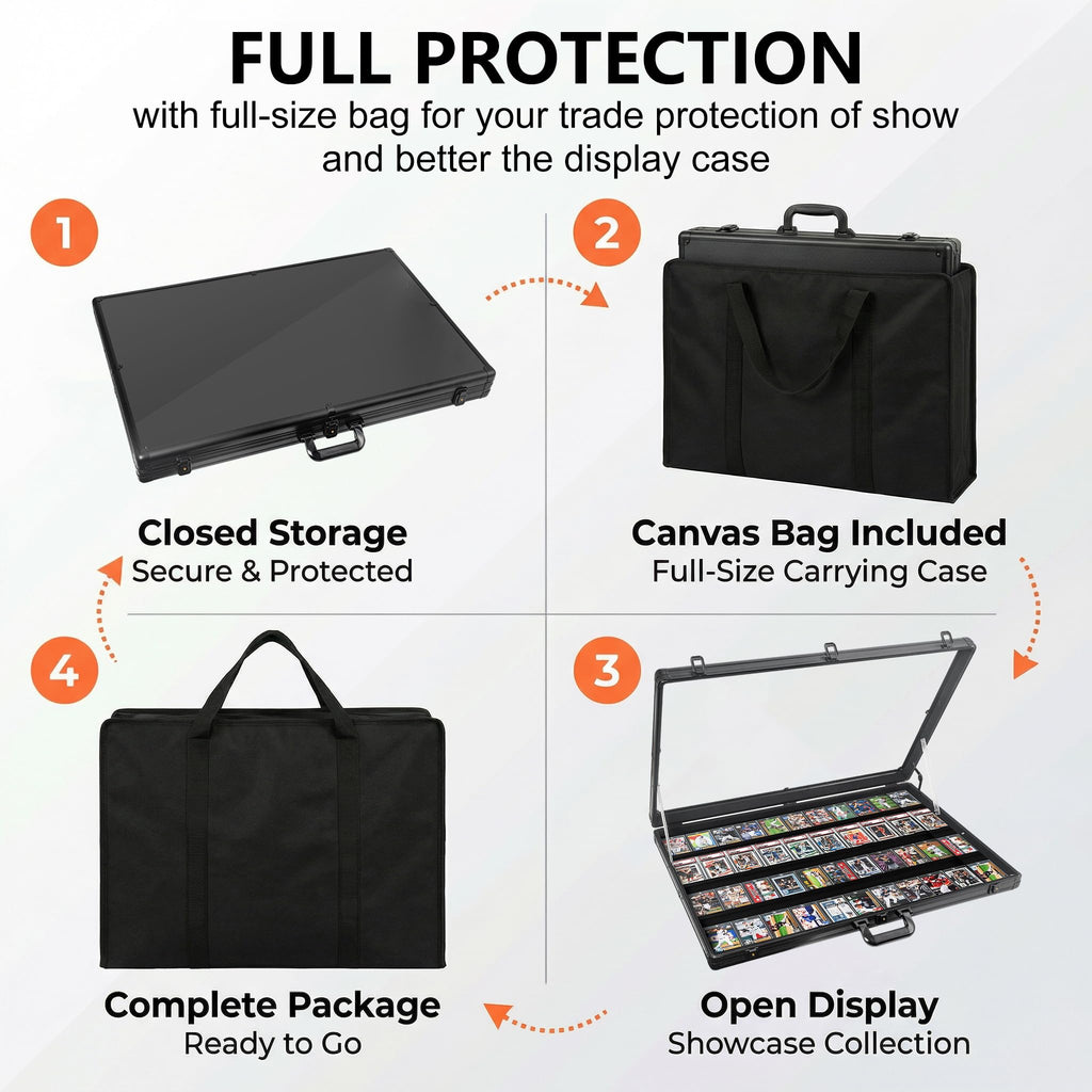 Card Display Case Aluminum Trade Show Display Case Large Portable Trading with Lock for Collectibles, Sports Cards. 34IN x 22IN - Black