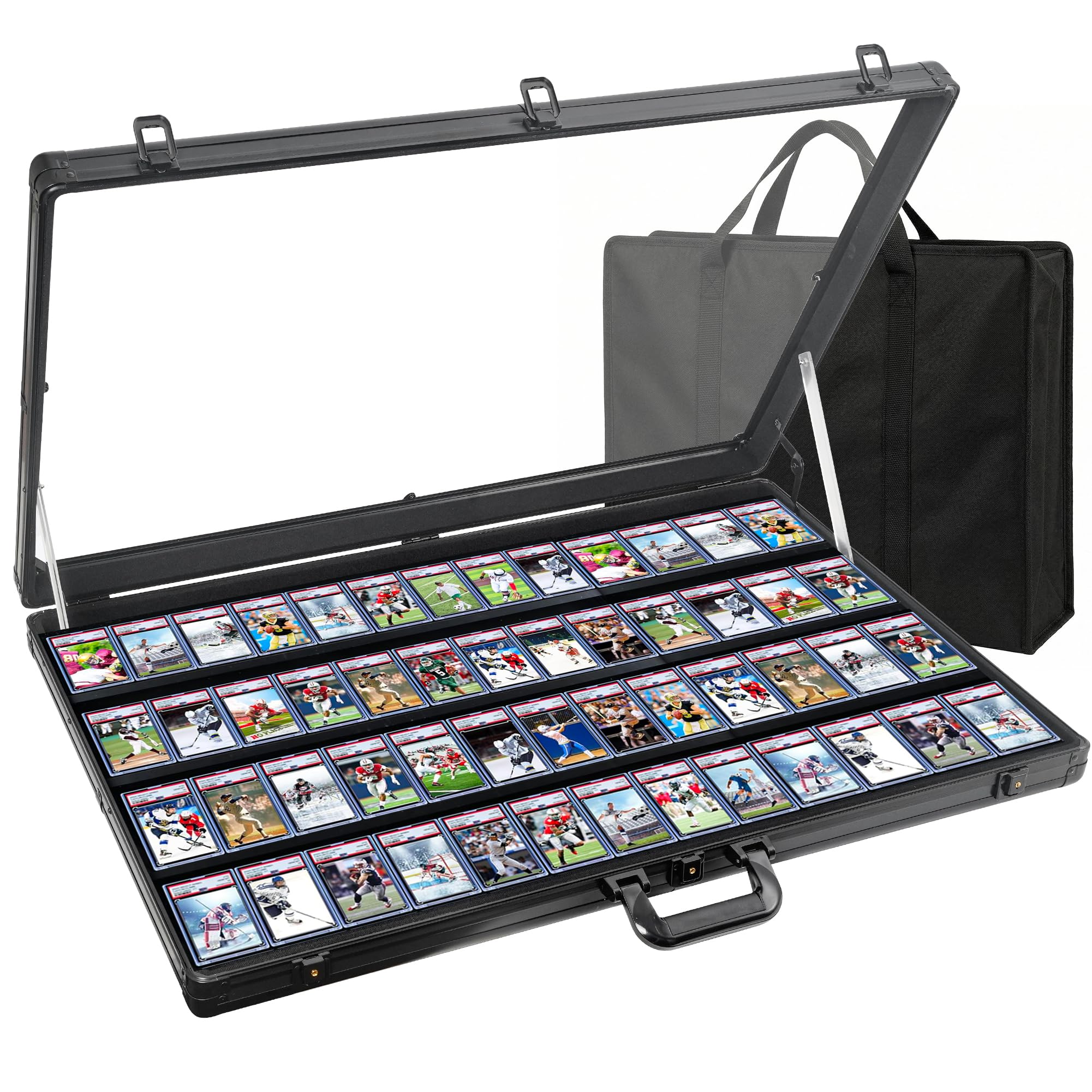 Card Display Case Aluminum Trade Show Display Case Large Portable Trading with Lock for Collectibles, Sports Cards. 34IN x 22IN - Black
