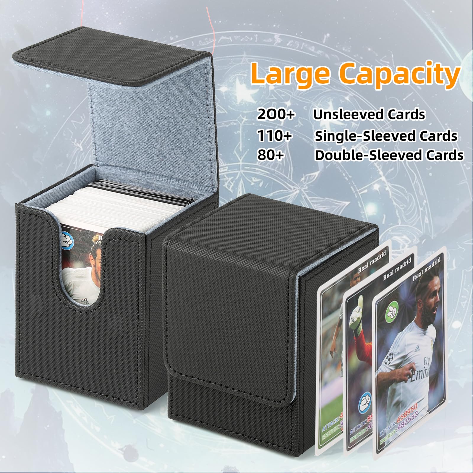 GERMUN Card Deck Box for MTG Commander, MTG Commander Deck Box Holds 120+ Single Sleeved Cards,MTG Deck Box Compatible with Magic the Gathering (Black)